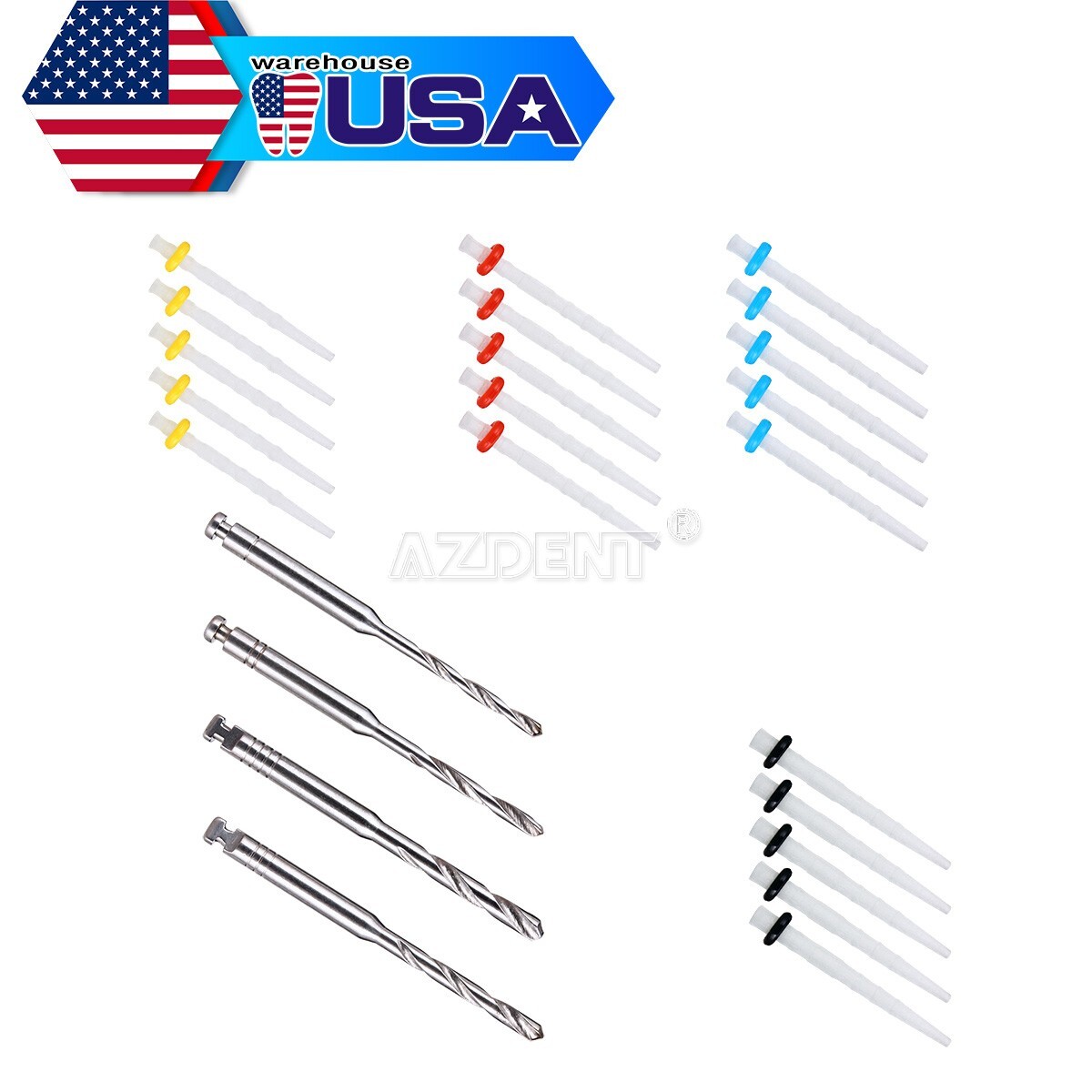 20PCS Dental Endo Fiber Post Glass Resin Post Screw Thread Glass +4pc Drills FDA