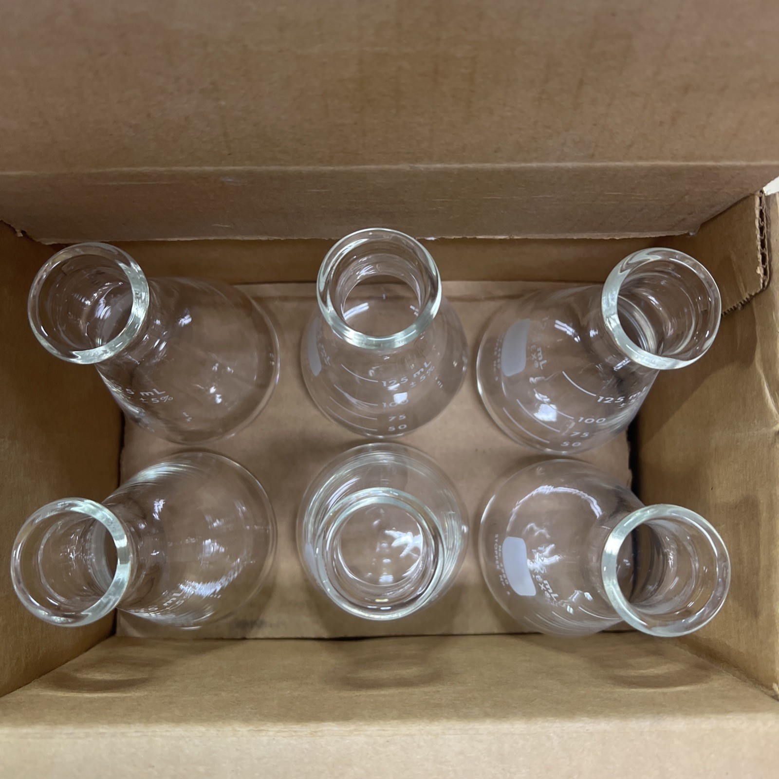 Set of 12 Pyrex 125 mL Flasks, Erlinmeyer No. 4980-125, Brand New – Open Box