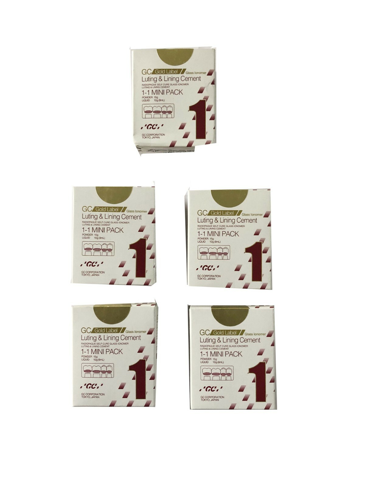 Pack of 5 GC FUJI I 1 Powder Liquid Luting Cement Mini Pack Dental Fast Ship