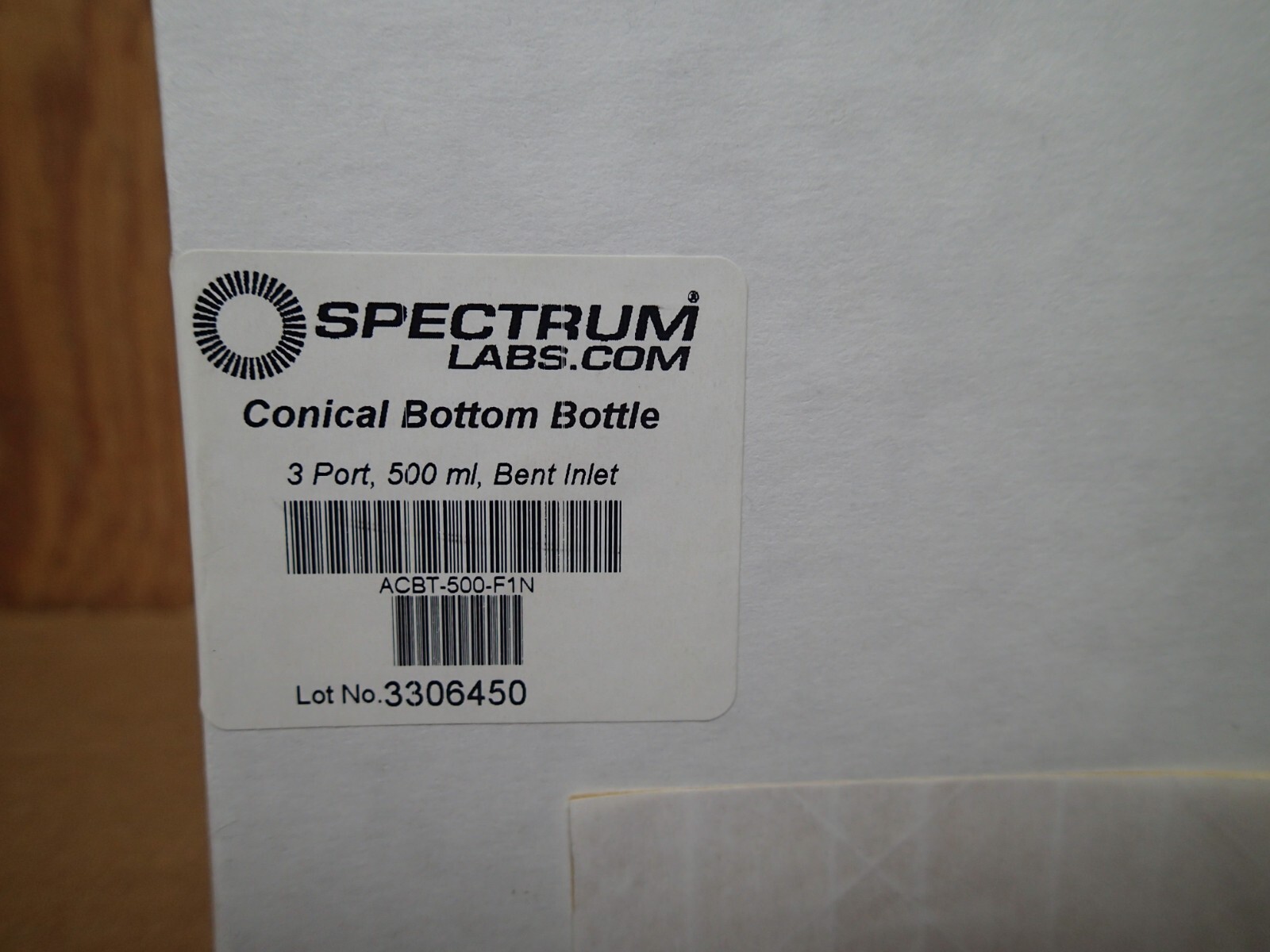 Spectrum Labs ACBT-500-F1N Conical Bottom Bottle 3 Port 500mL Bent Inlet NEW