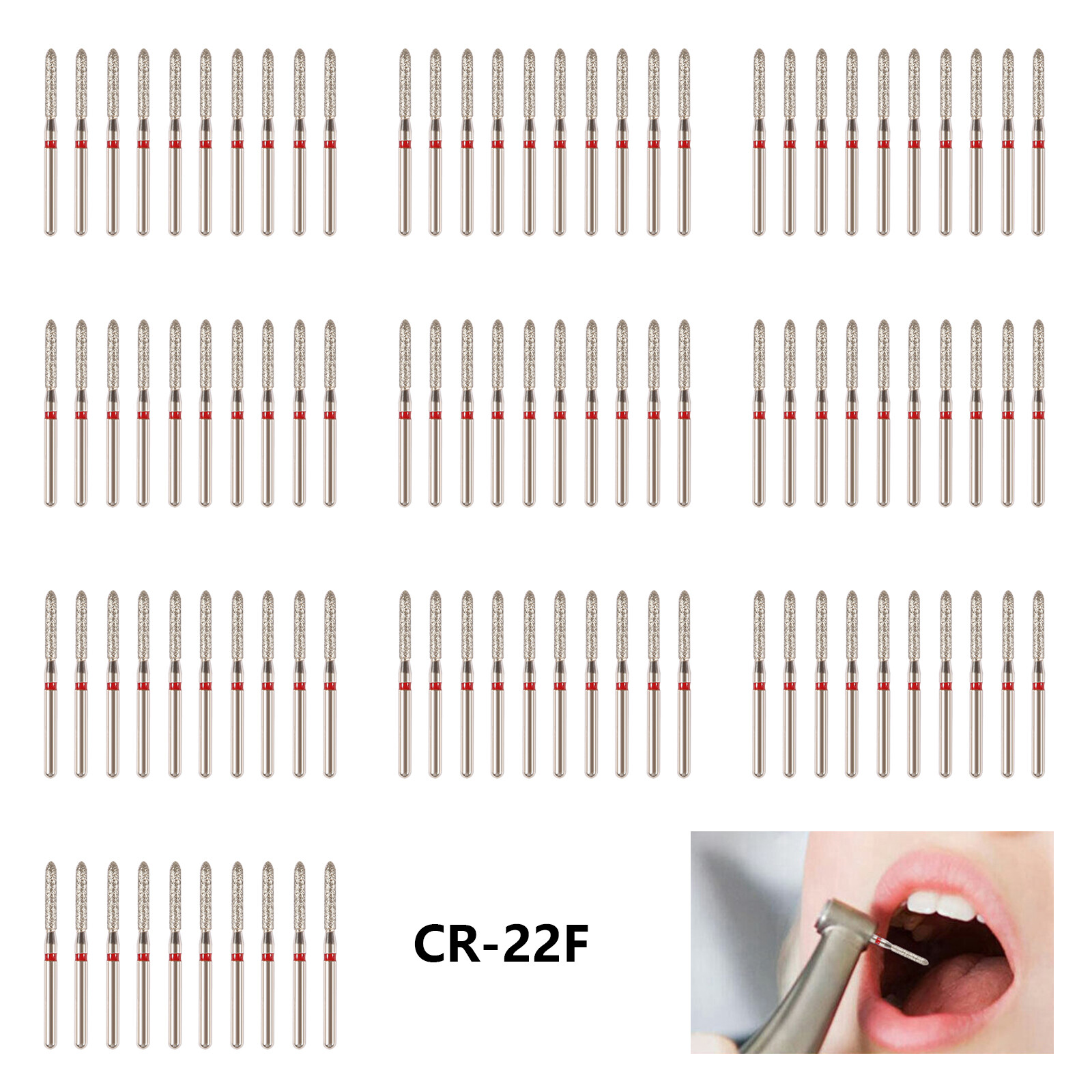 50 New Dental High Speed Handpiece Diamond Burs inlay preparation CR-22F FG1.6MM