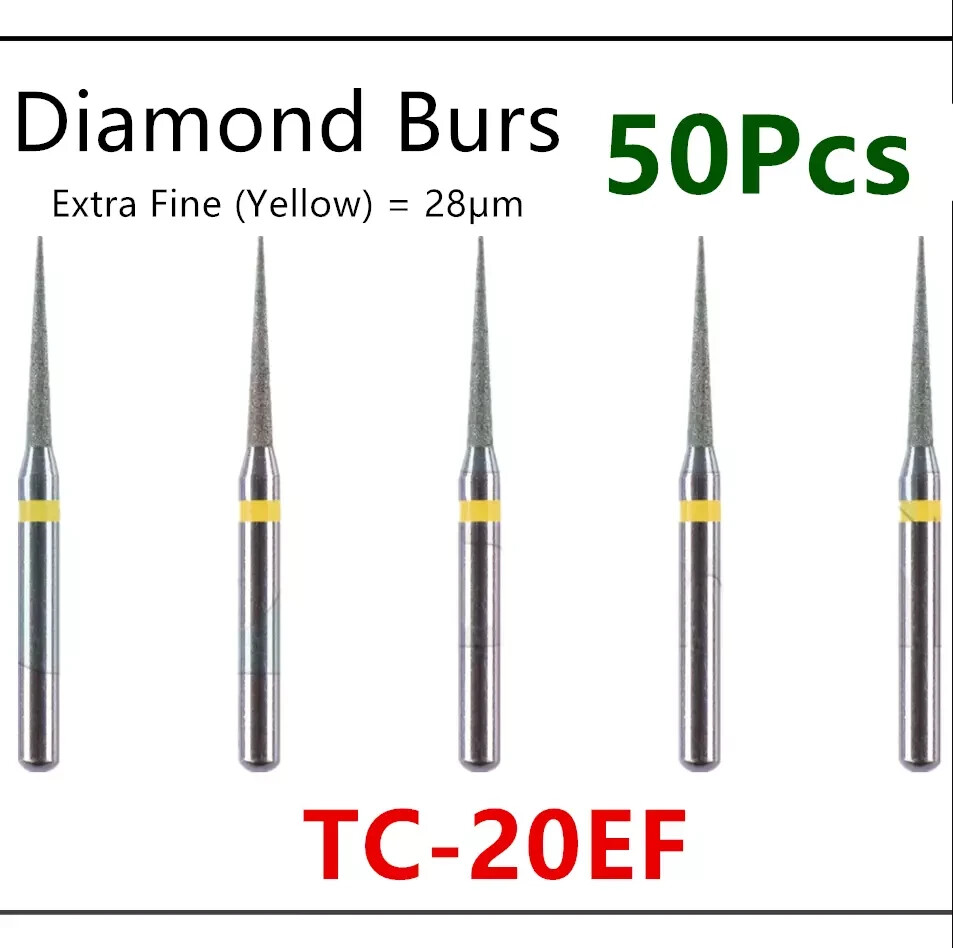 Dental Diamond Burs FG Needle Taper TC-20EF Extra Fine Grit High Speed 50Pcs