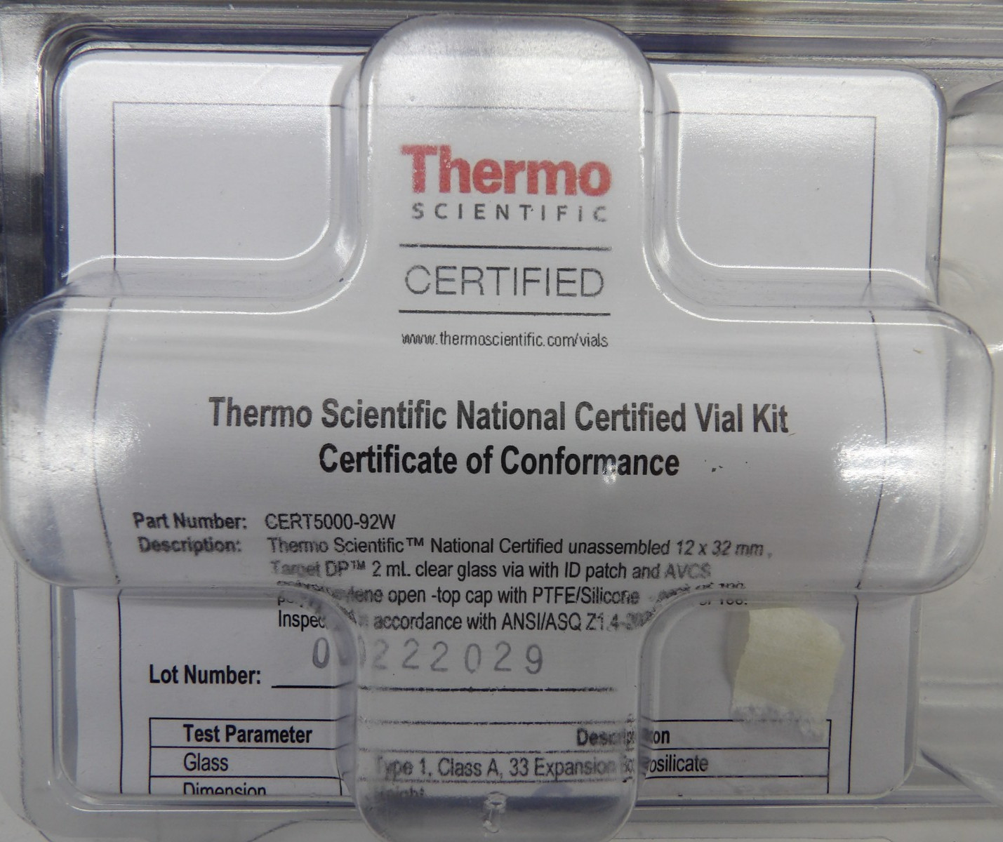 Thermo Scientific National CERT5000-92W AVCS 2ML CERT CLR ID VIAL KIT 100/PK