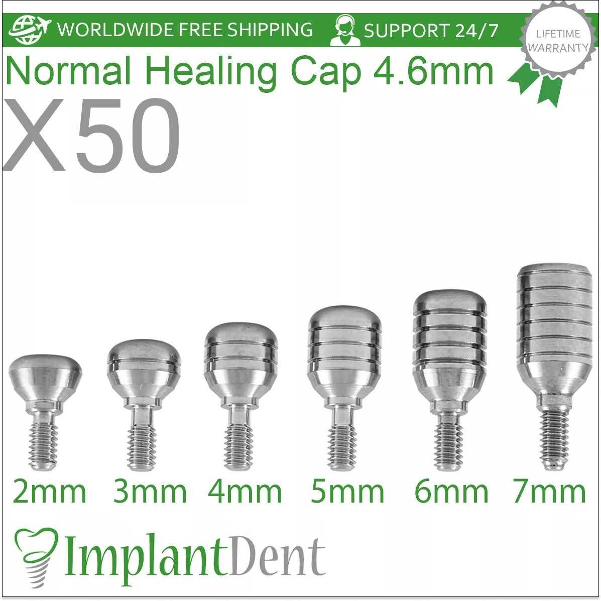 50x Dental Healing Cap 4.6mm Normal Platform Int Hex 2.42mm Dentistry Tool