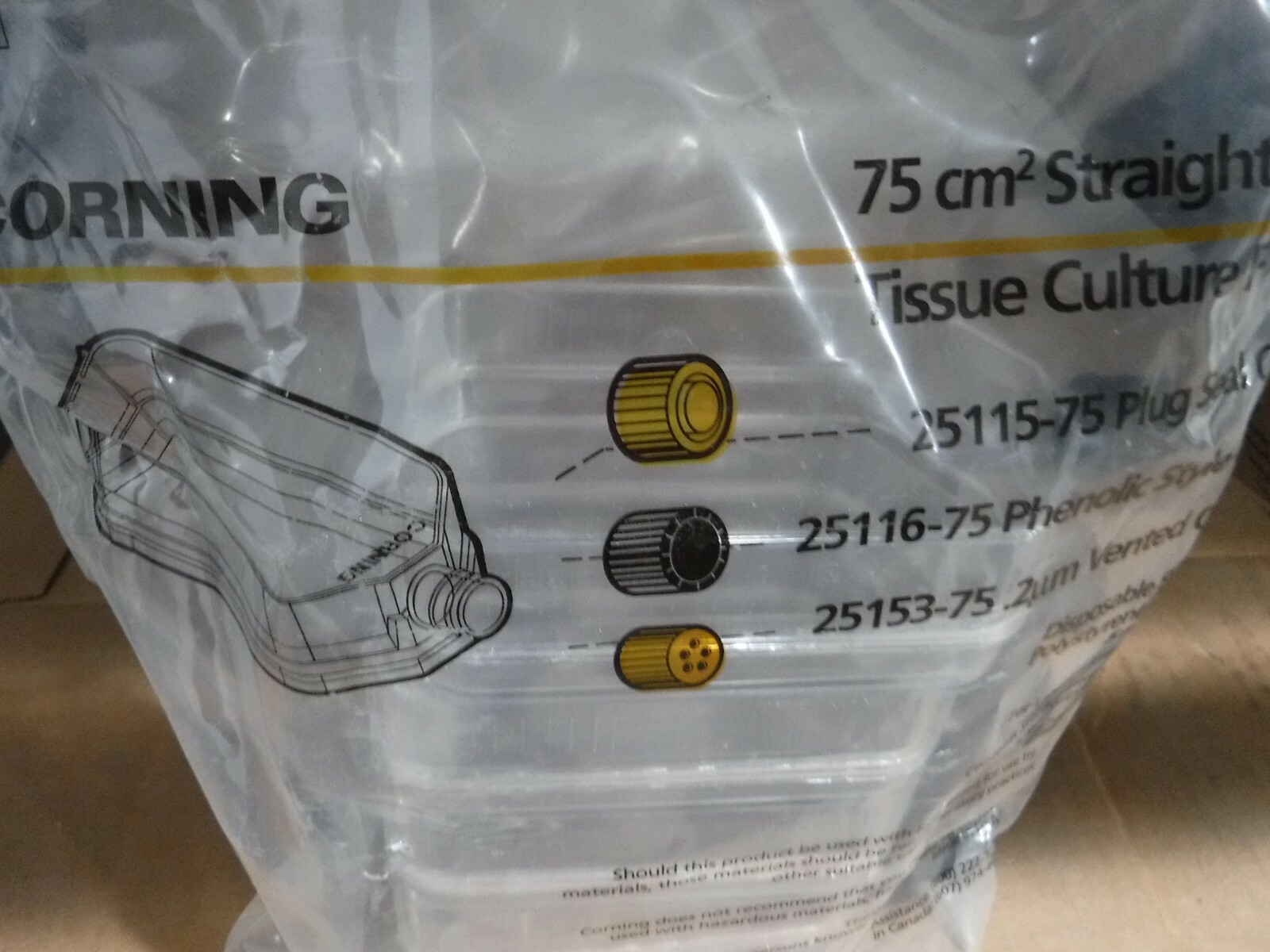 ( 5 PACK) CORNING 75CM^2 STRAIGHT NECK TISSUE CULTURE FLASK NEW