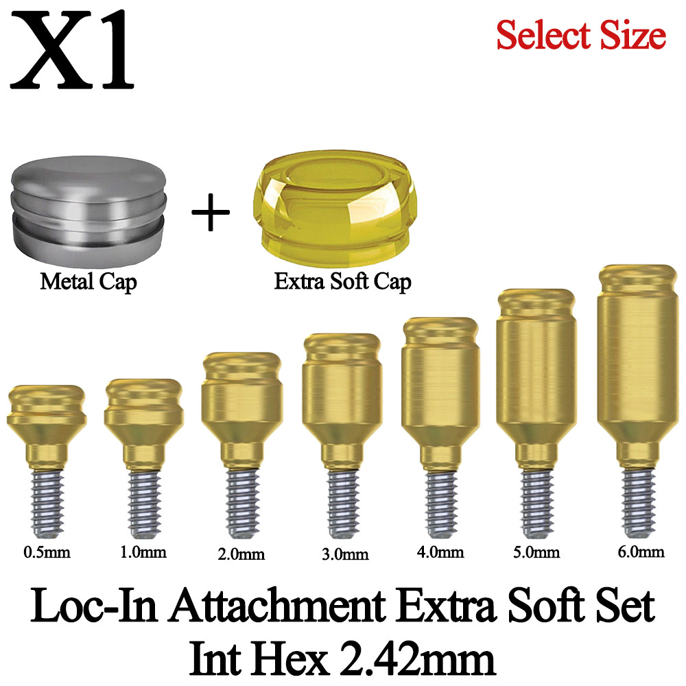 1x Dental Loc In Attach ment Extra Soft Set Int hex 2.42mm Fixture Cap Housing