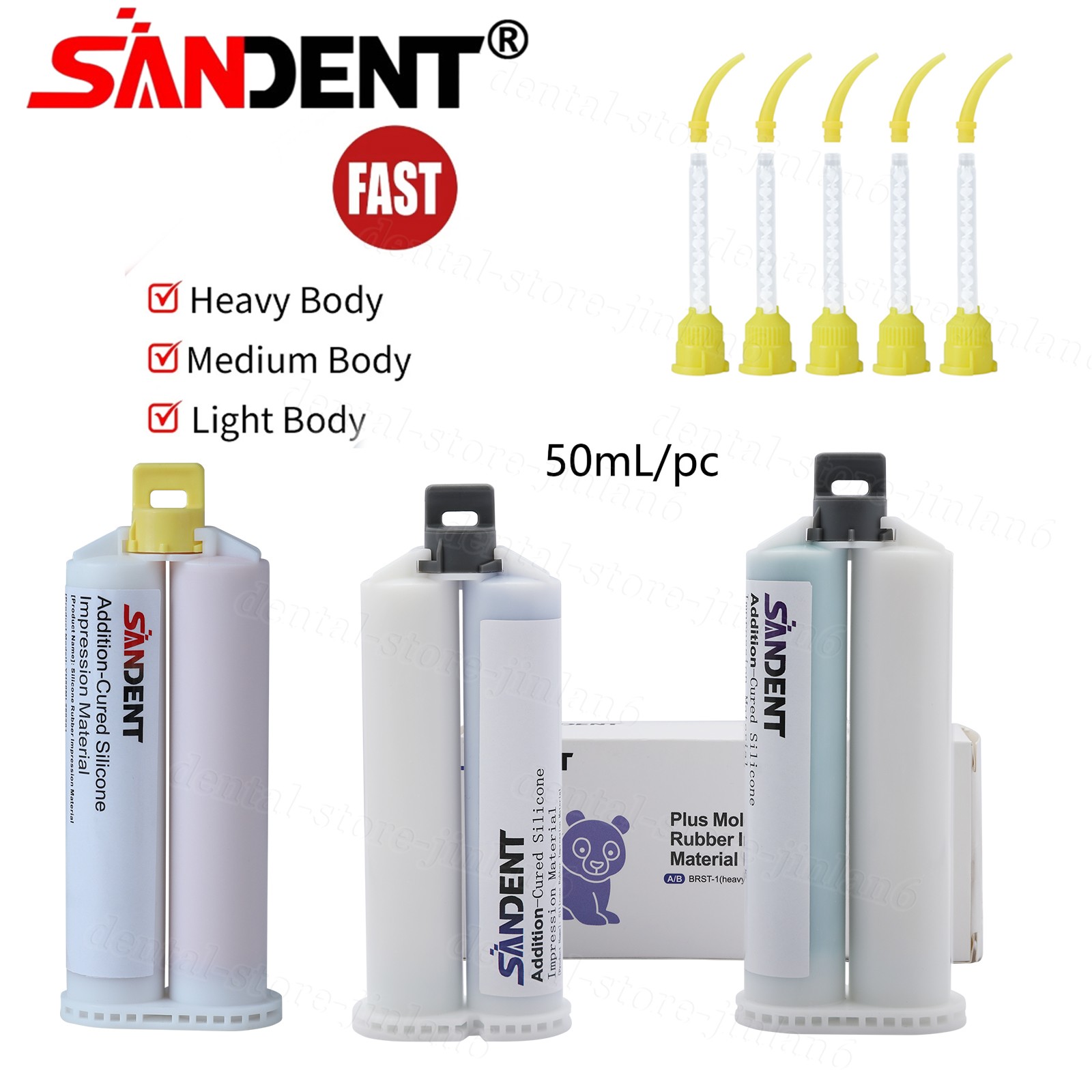 Light/Medium/Heavy Body Fast Set Impression Material 50mL + Tips