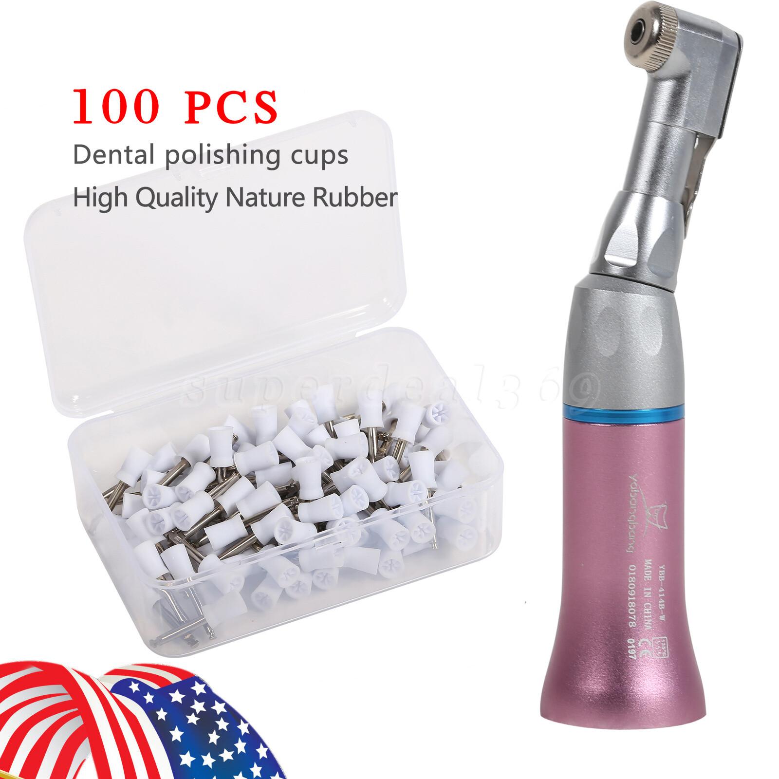 Dental Low Speed Contra Angle Latch Handpiece /100*Tooth Polishing Cups White SA