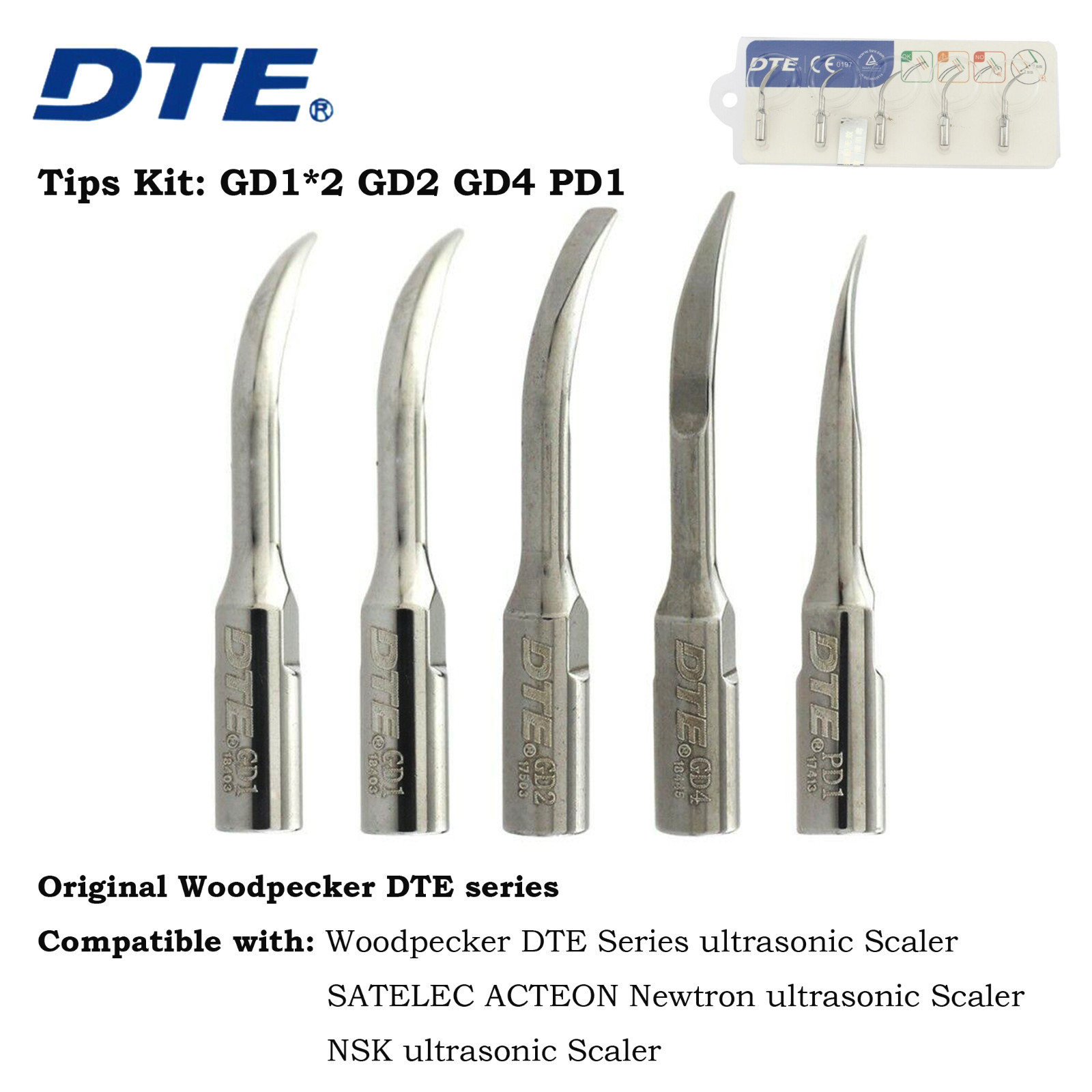 Woodpecker DTE Dental Ultrasonic Scaler Tips Kit Scaling Endo Perio SATELEC NSK