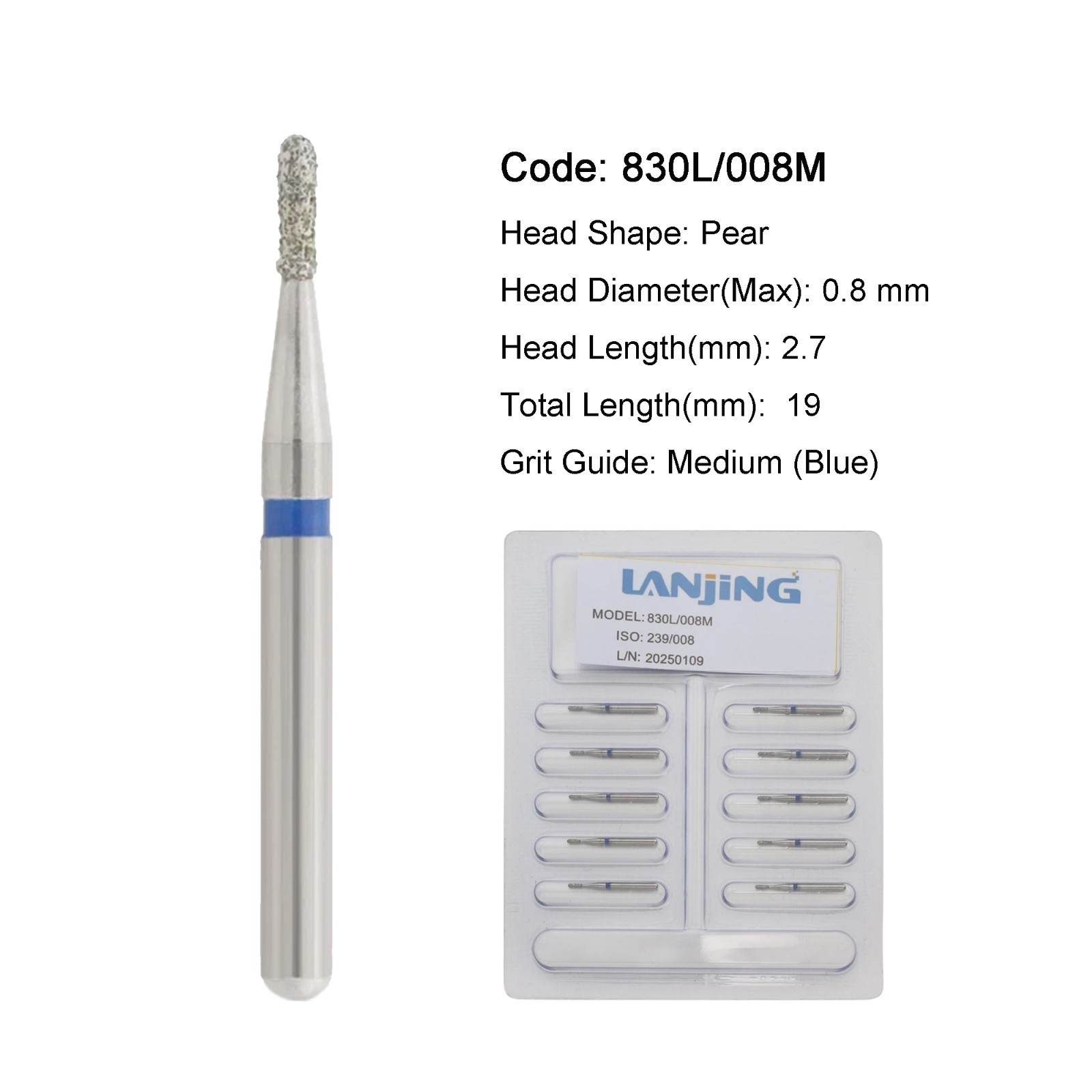Dental Diamond Burs Barrel Pear Diamond Bur FG High Speed Friction Grip 830/010