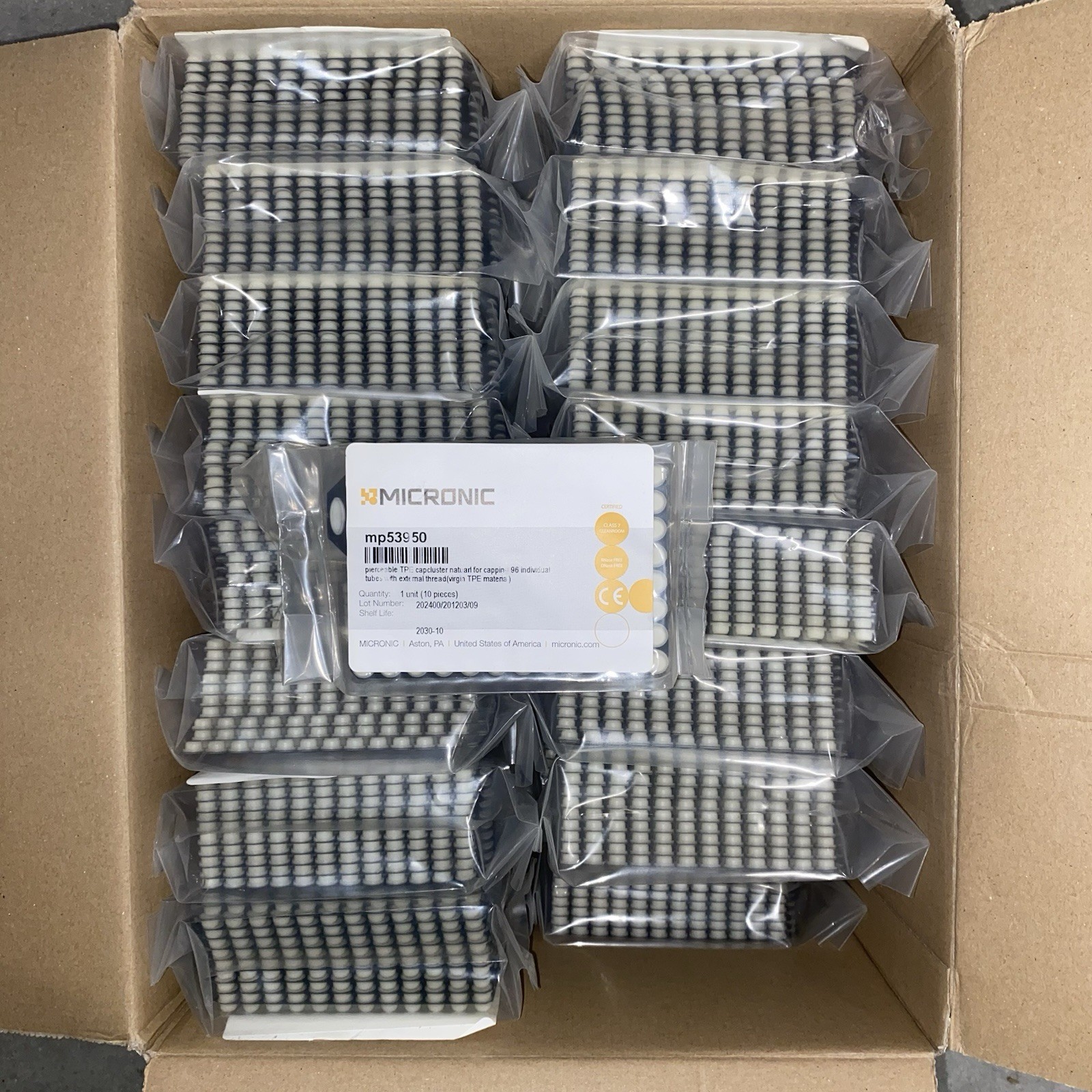 Box 32 bags/10 Sheets Per MICRONIC TPE CAPCLUSTER-96 sample storage caps MP53950