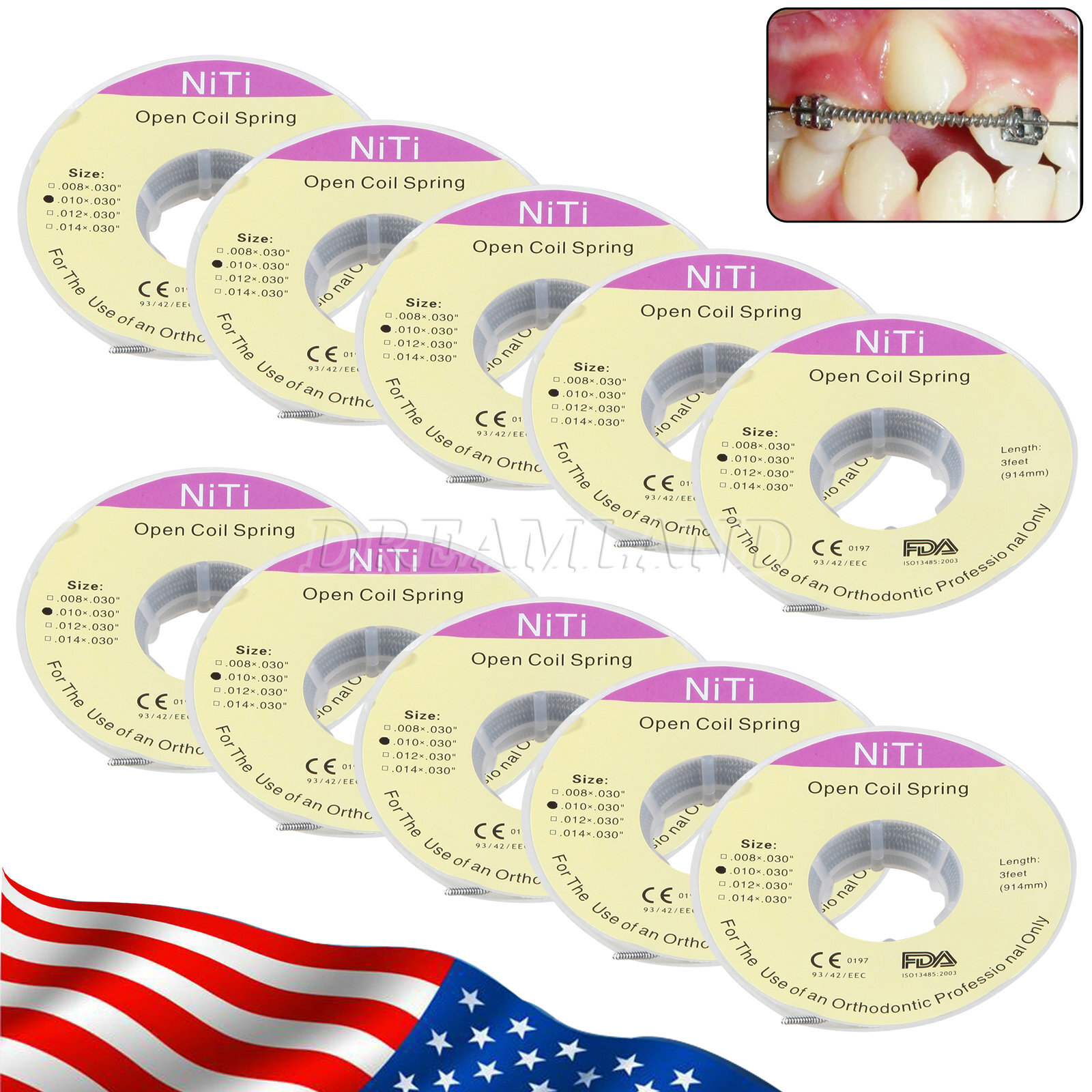 10 Rolls Dental Orthodontic Niti Open Coil Spool Springs 010*030″