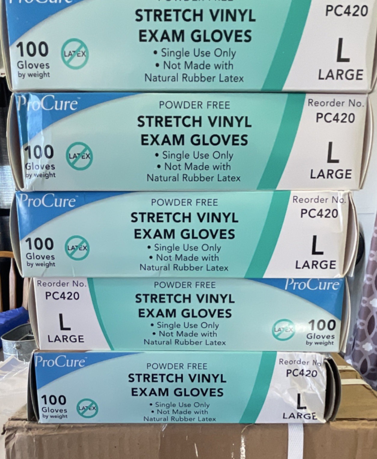 ProCure Stretch Vinyl Exam Gloves Large Powder-Free Vinyl PC420