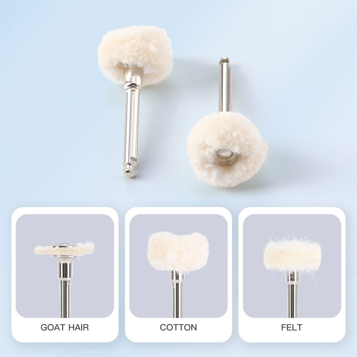 Dental Polishing Brush Wheel RA 2.35mm White Goat Hair/Felt/Cotton 5pcs/pack