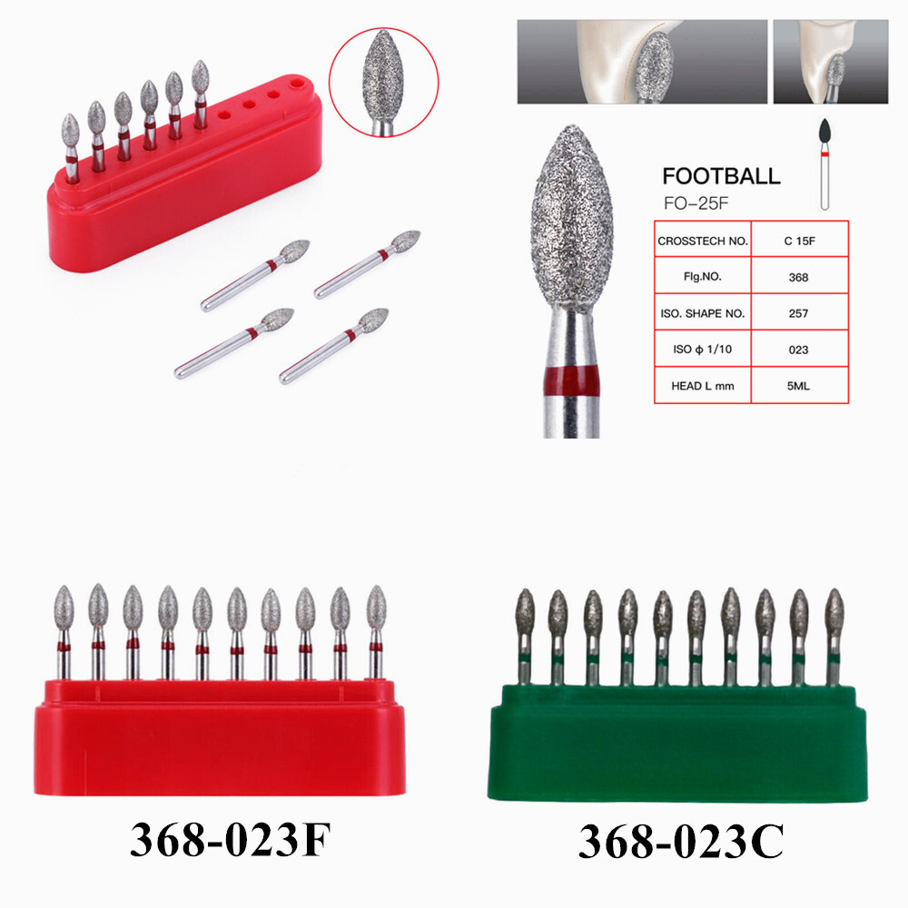 10 Pcs/Kit Dental FG Diamond Burs Football 368-023F/368-023C Pointed Fine Grit