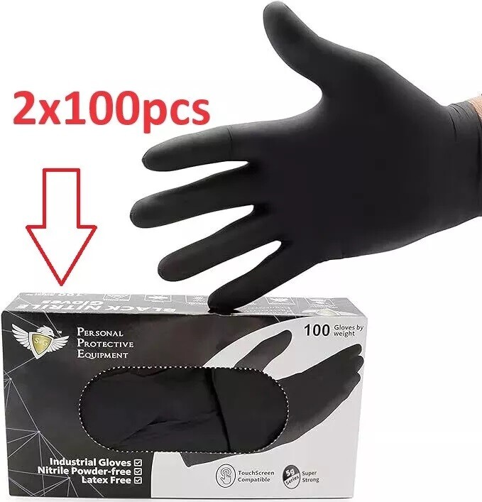 S&G Black Nitrile Gloves Latex Powder Free 5 Mil 200pcs M/L/XL