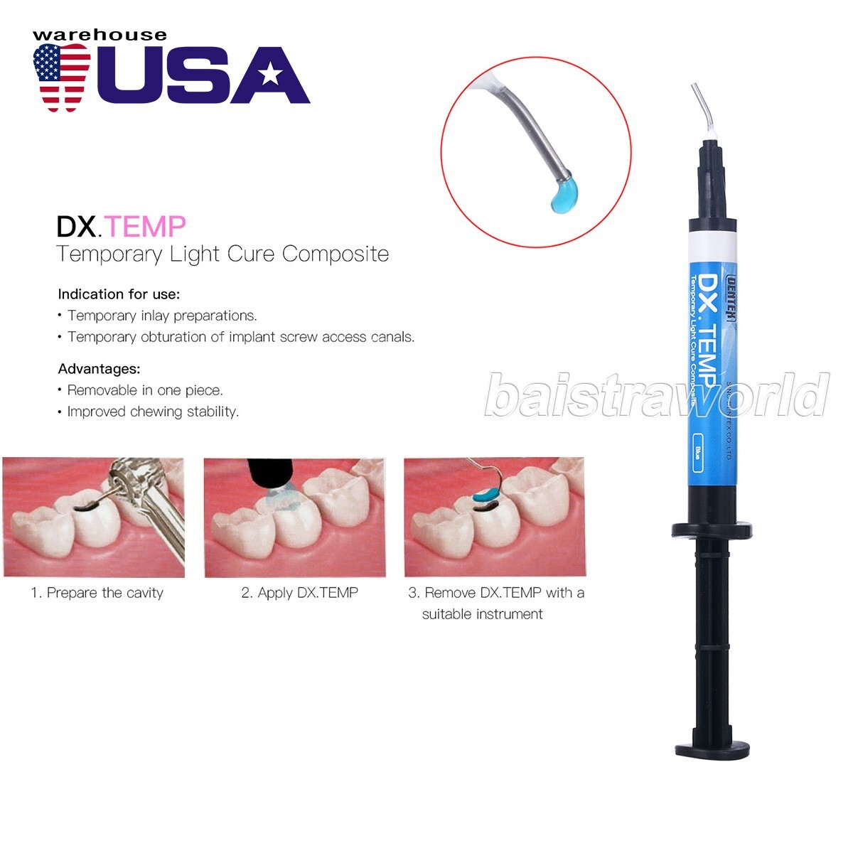 DX. TEMP Dental Temporary Flow light Cure Filling Composite Material Resin 2.5g
