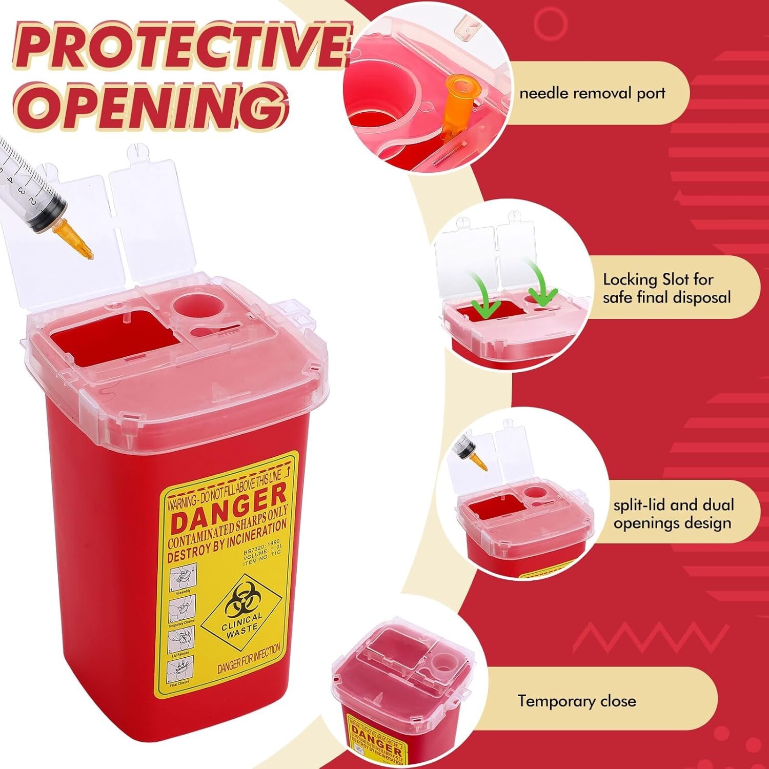 1 Quart Sharps Container Sharps Disposal Containers for Home Use Small Needle…