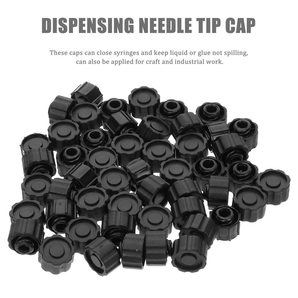 50PCS Syringe Tip Caps Black Syringe Adapter Plugs Dispensing Needle Tip Cap
