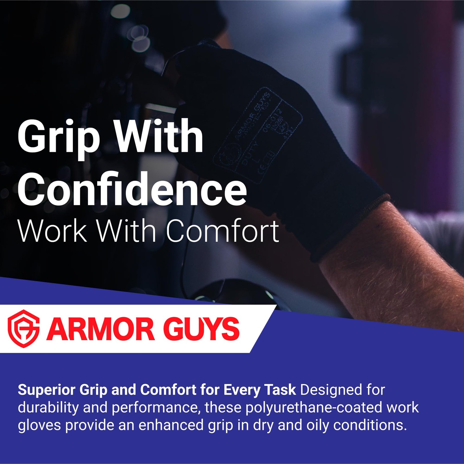 Armor Guys Multi-Purpose Work Gloves 06-012 Polyurethane Coated Palm For Firm