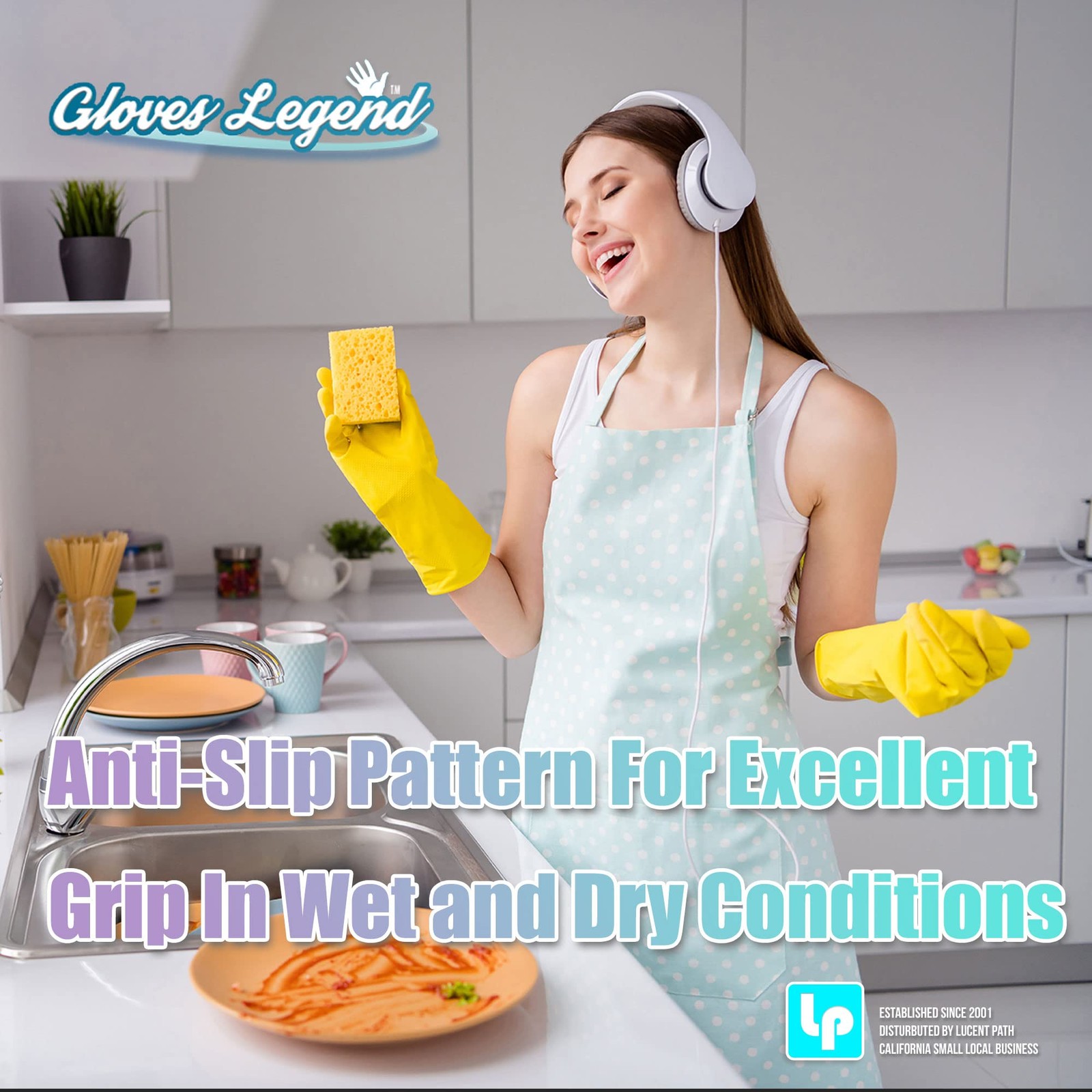Size Large Yellow Household Kitchen Cleaning Dishwashing Reuseable Gloves