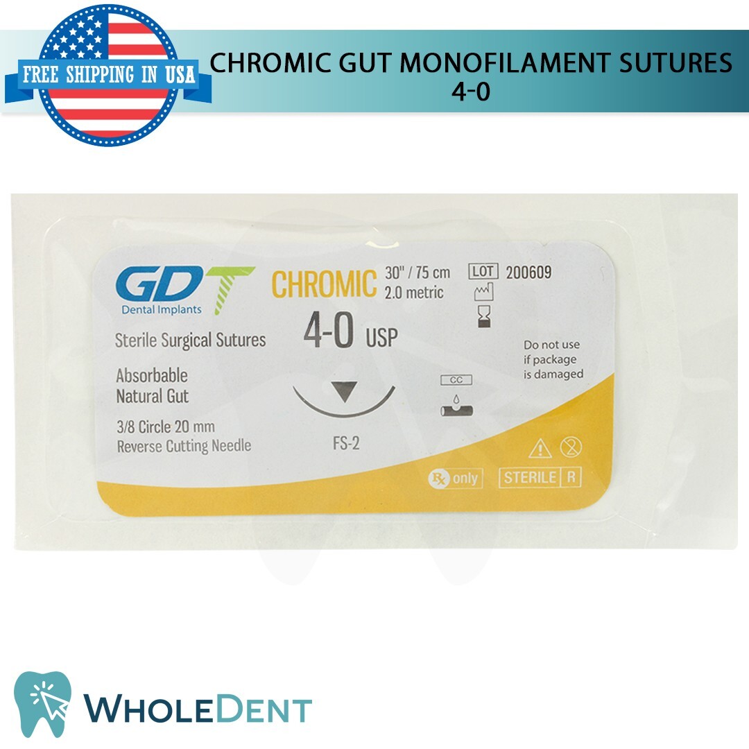 Chromic Sut ure Sewing Thread 3/8 Circle Reverse Sterile 4-0 USP 12pcs/Box 75cm