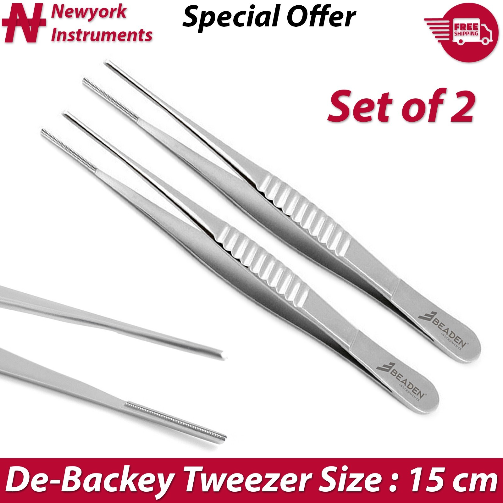 Debakey Surgical Tissue Forceps Vascular Procedures Tweezers 15 cm Set of 2 New