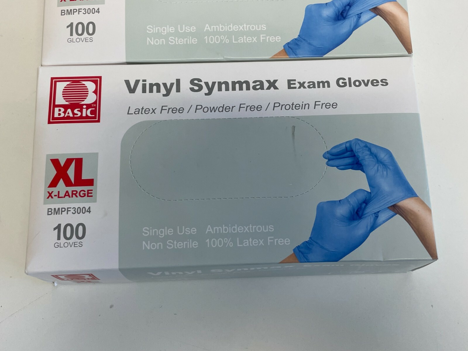 N3: 4 Boxes – 100 each box – Basic Vinyl Synmax Exam Gloves XL BMPF3004