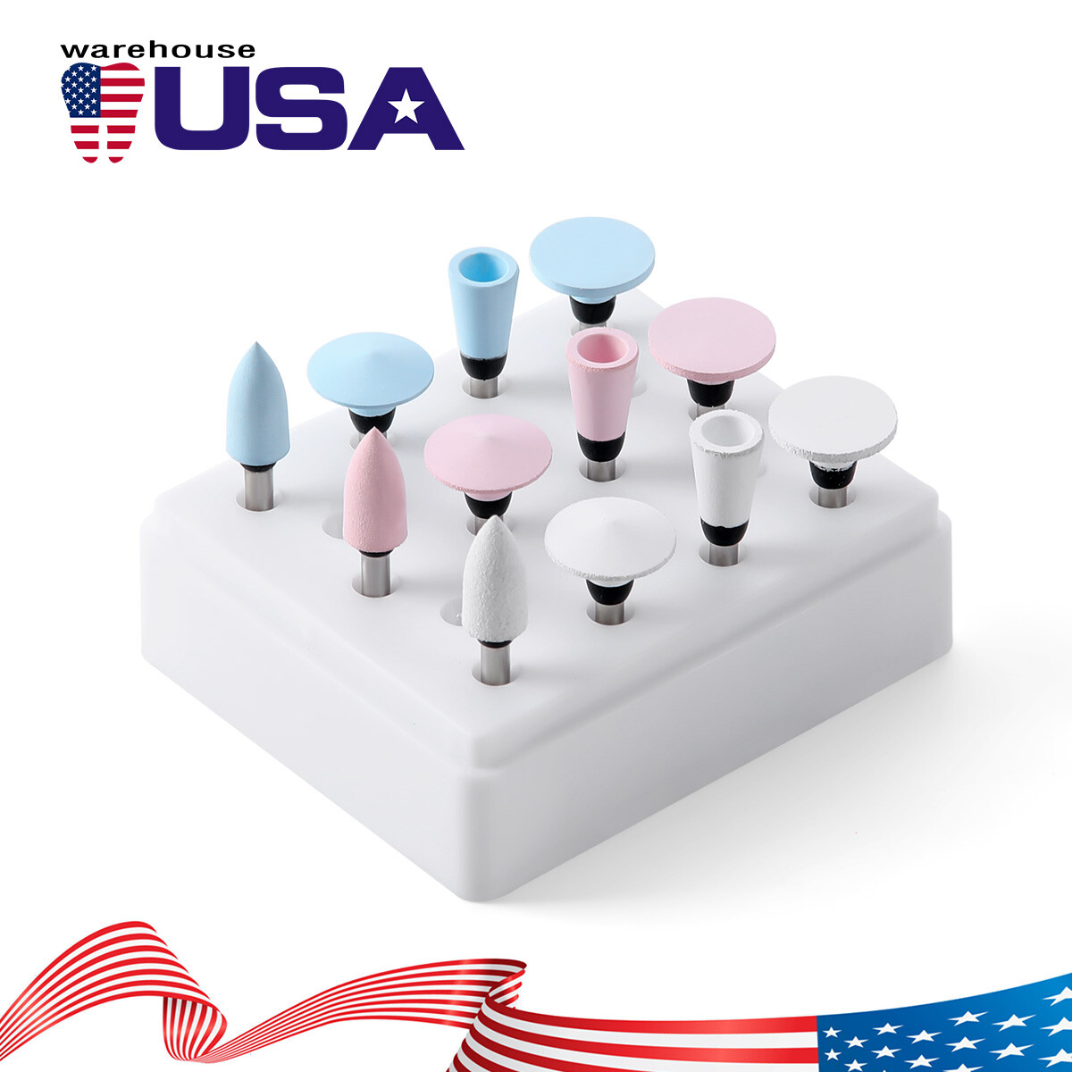 Dental Diamond Polishing Burs Wheels Kit for Composite Ceramics Porcelain RA /HP