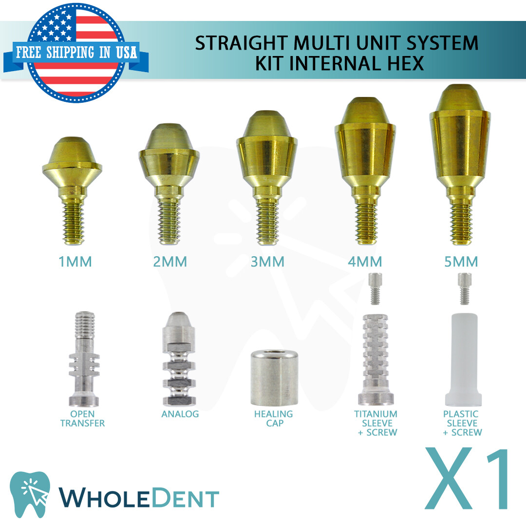 X1 Straight Abutment Multi Unit 1.6mm System Titanium Kit Internal Hex