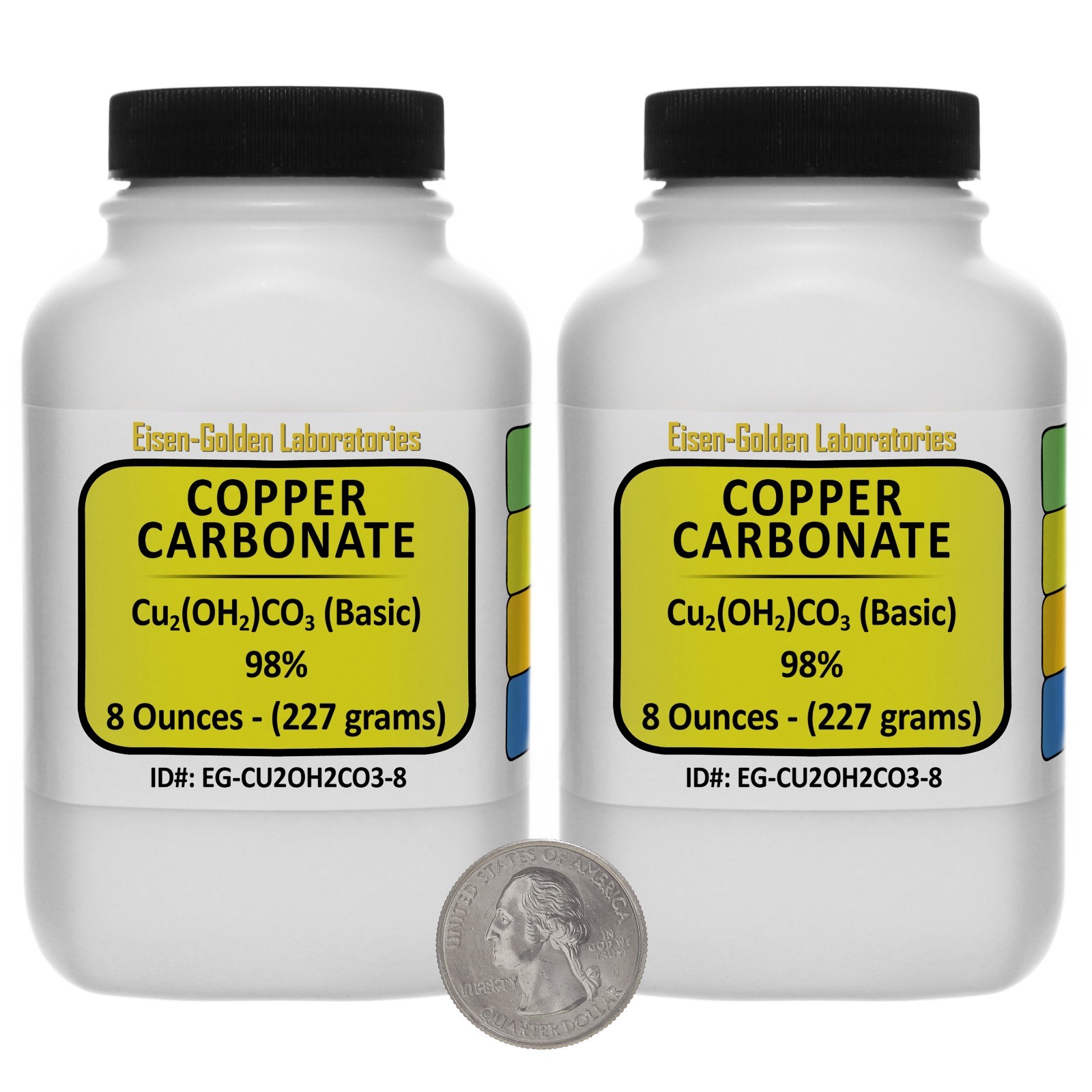 Copper Carbonate [Cu2(OH)2CO3] 98% AR Grade Powder 1 Lb in Two Bottles USA
