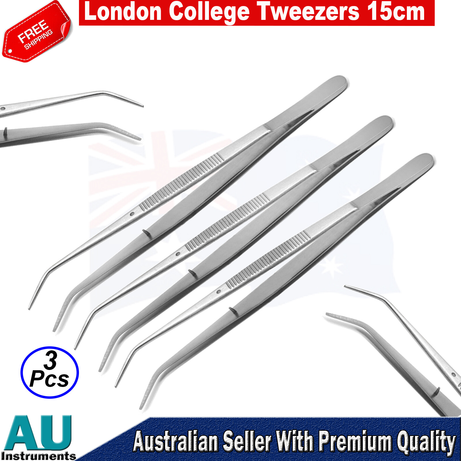 Dental Surgical London College Tweezers 15cm Cotton Tissue Serrated Tip Forceps