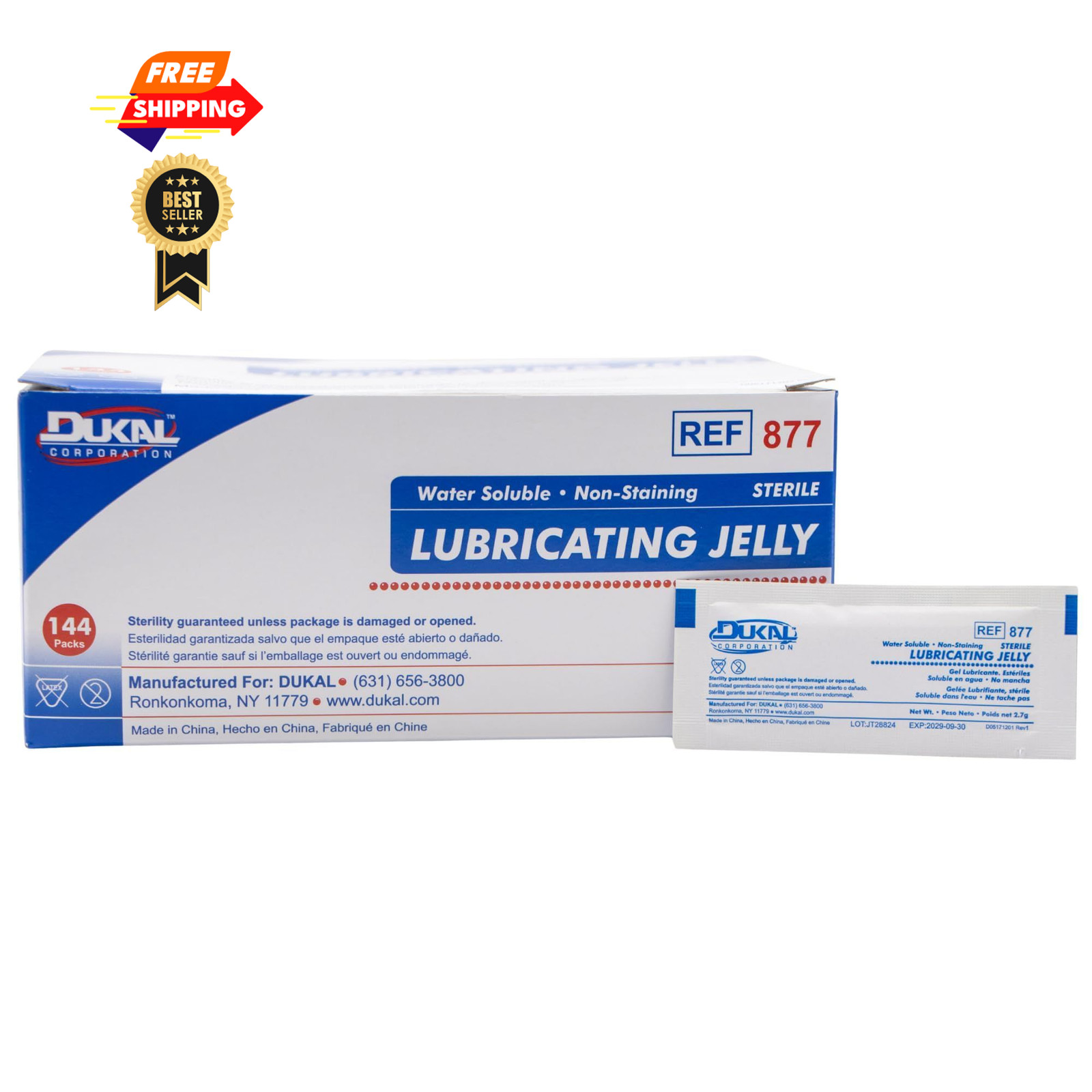 Dukal 877-BX Lubricating Jelly Foil Pack, 0.04 Ounce (Pack of 144), White