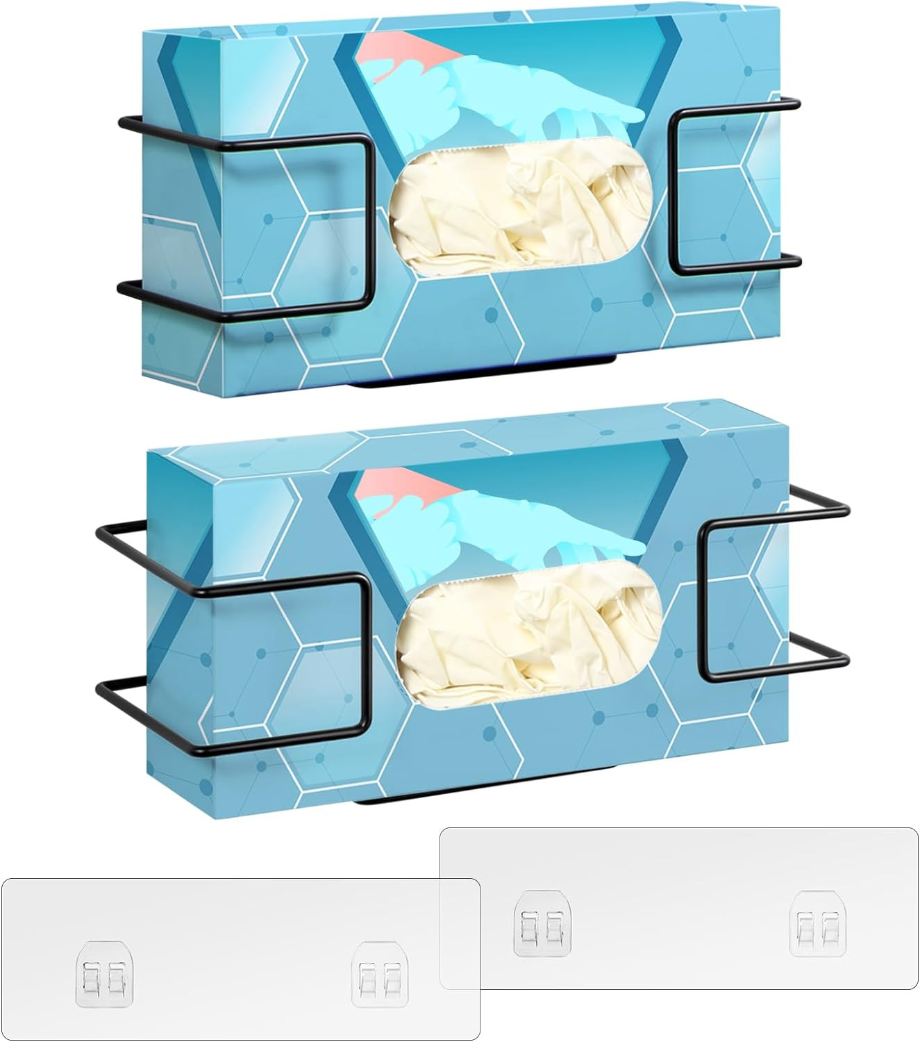 Glove Box Holder Wall Mount Dispenser, 2 Pack with 1 Small + 1 Large Rack, Small