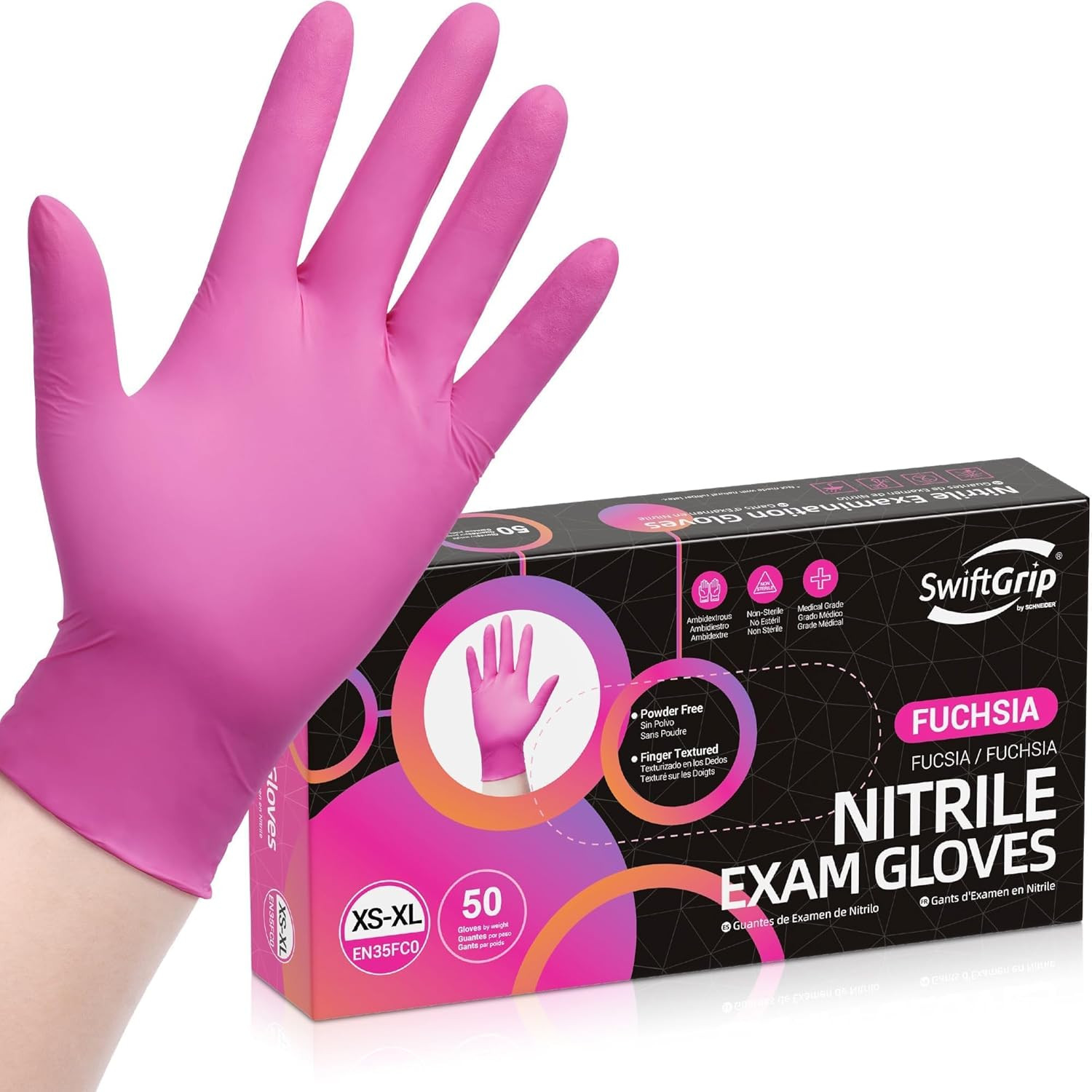 Nitrile Disposable Gloves 50ct 3-Mil Pink Powder-Free Latex-Free Esthetician XL