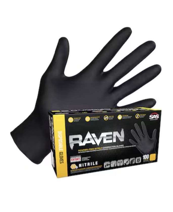 SAS Safety Raven Size Large Nitrile Powder-Free Disposable Gloves 100 Count
