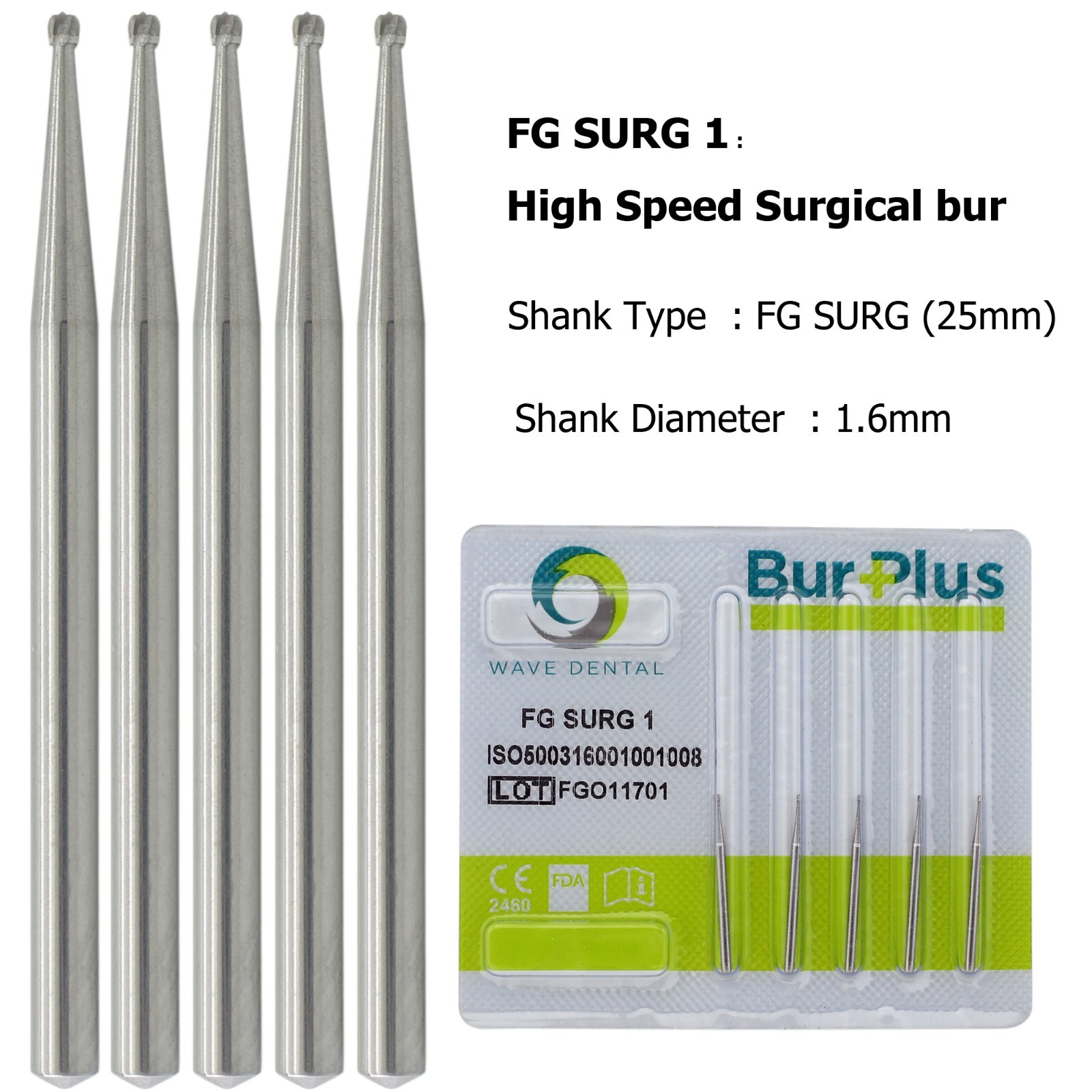 Wave Dental Carbide Surgical length Round Bur 2 4 6 8 Midwest Friction Grip FGOS
