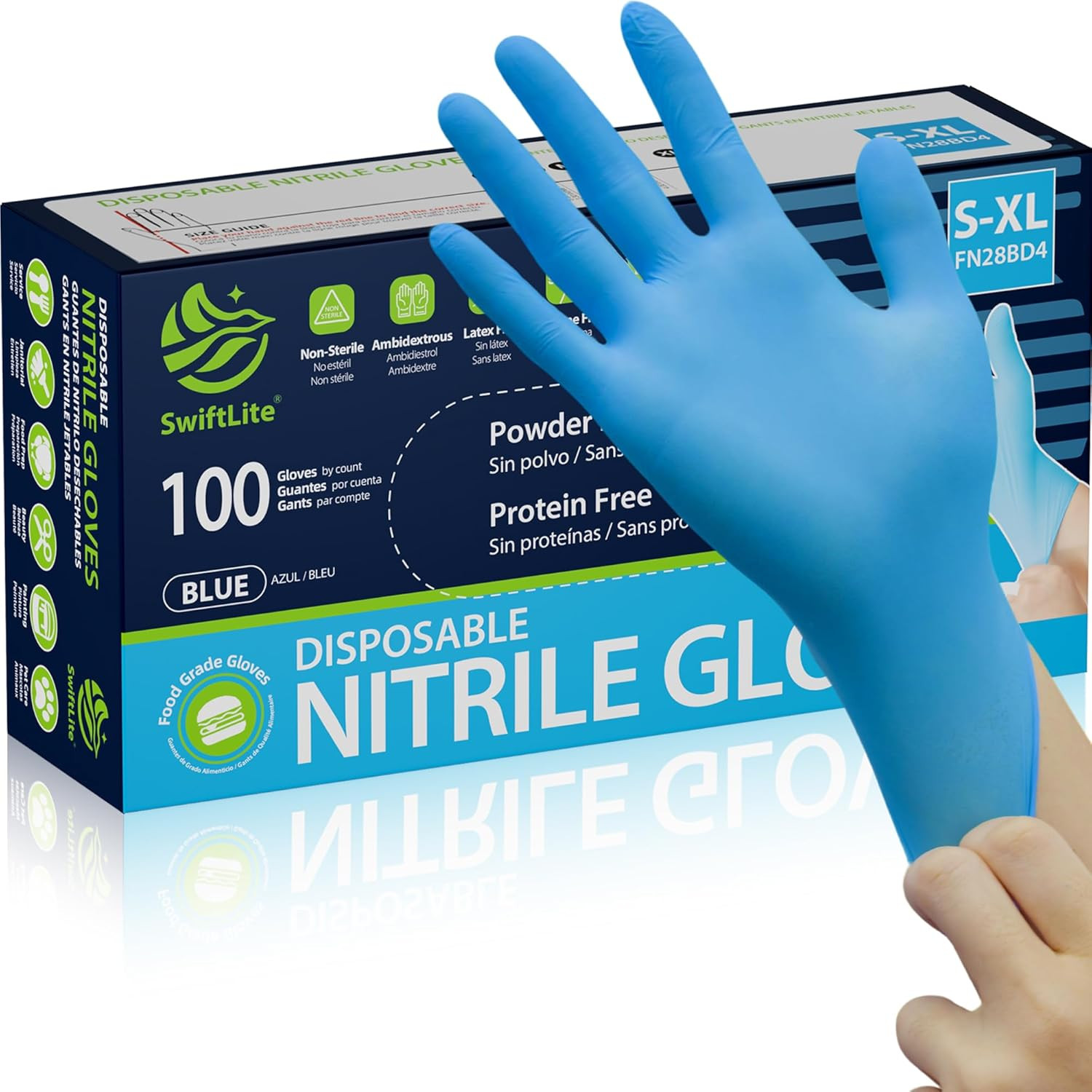 Nitrile Gloves, Food Safe Disposable Gloves Latex Free, Blue Rubber Gloves Powde
