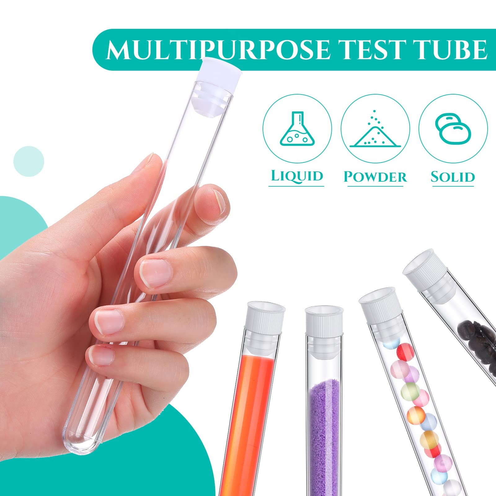100 Pack 25ml Clear Plastic Test Tubes White Caps 150×16 mm Party Crafts