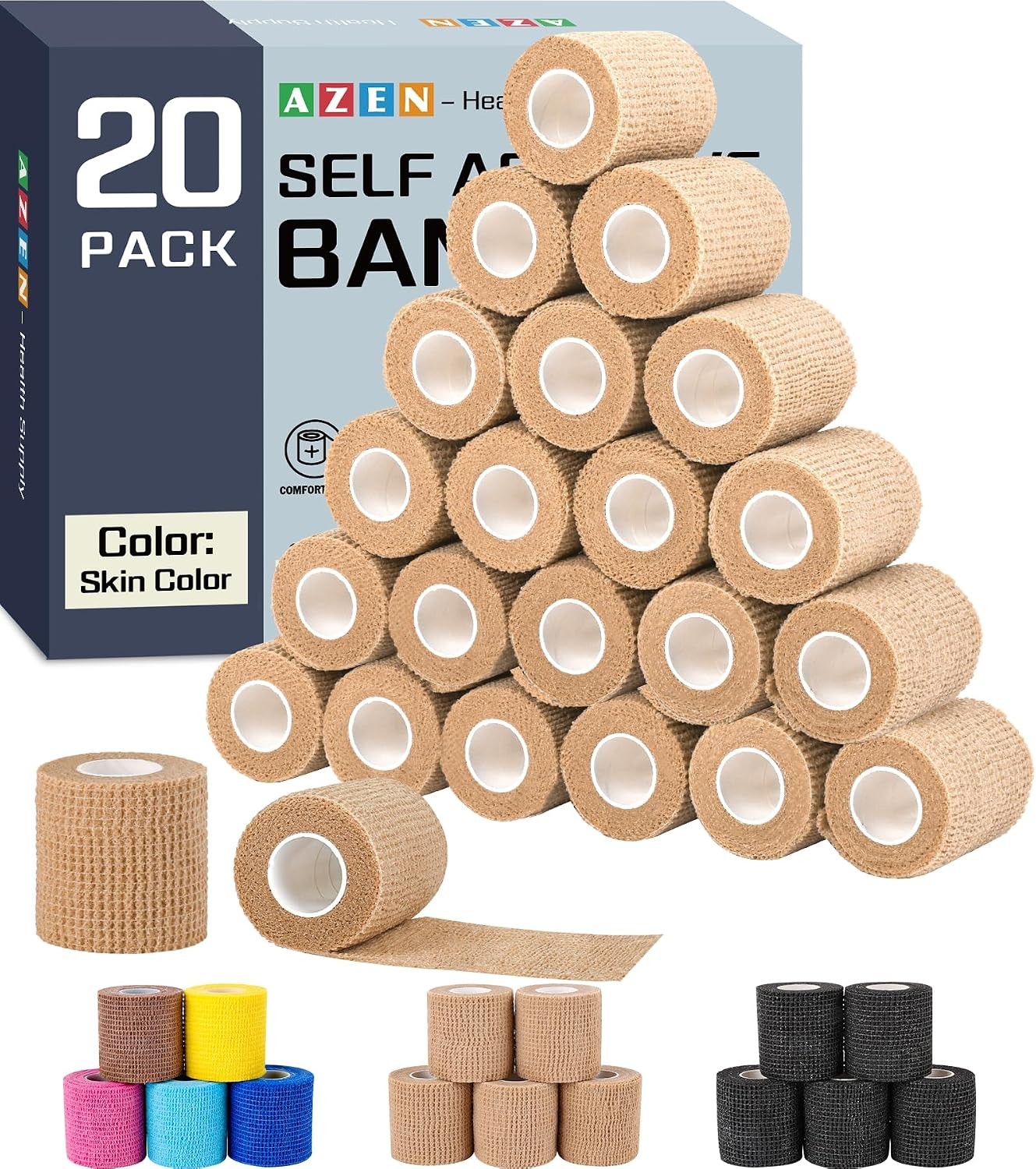 20-Pack Self-Adhesive Bandage Wrap, 2″x5yd, Skin Color Vet Tape