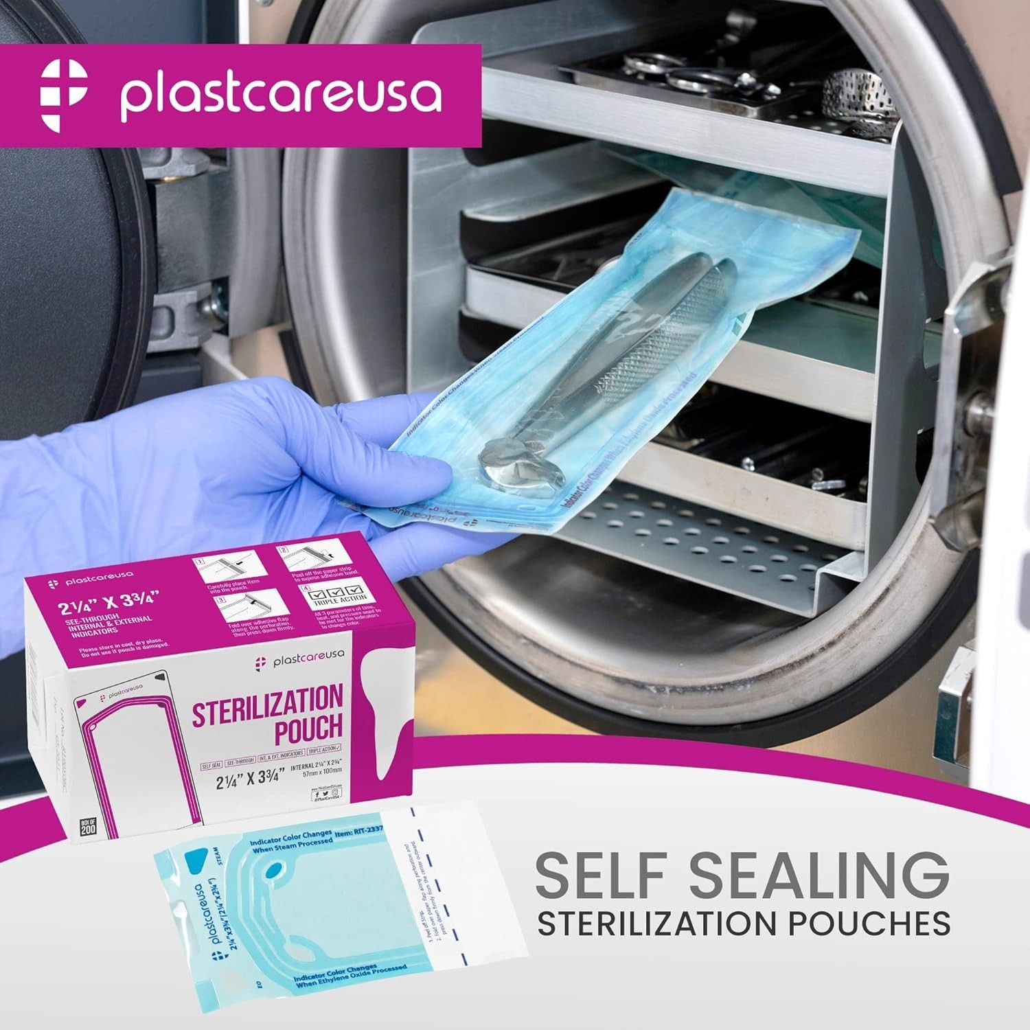 200 2.25 x 2.75 Inch Self Sealing Sterilization Autoclave Pouch Bags with Ind…