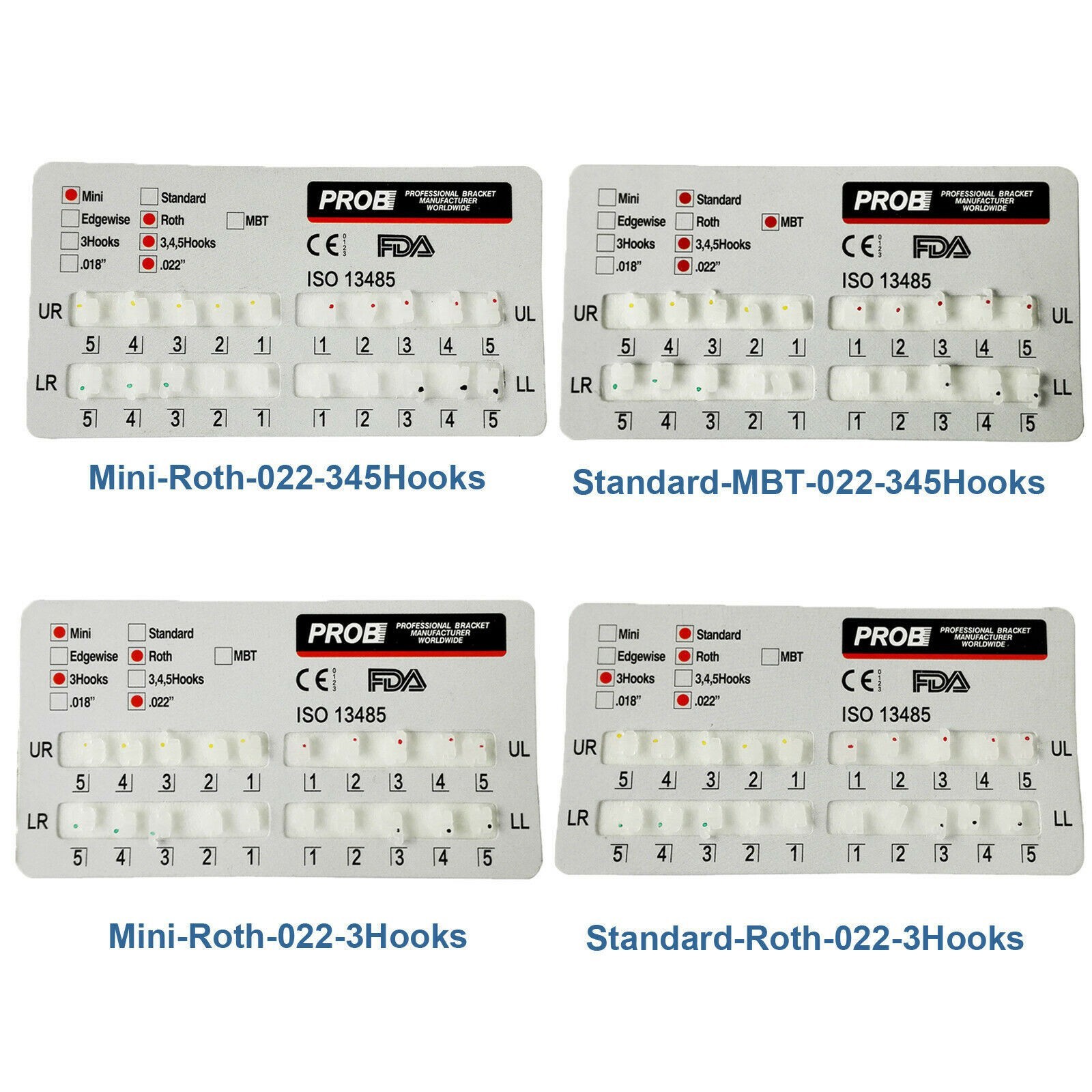 PROB Orthodontic Dental Ceramic Bracket Braces Standard/Mini Roth/MBT 022 3/345H