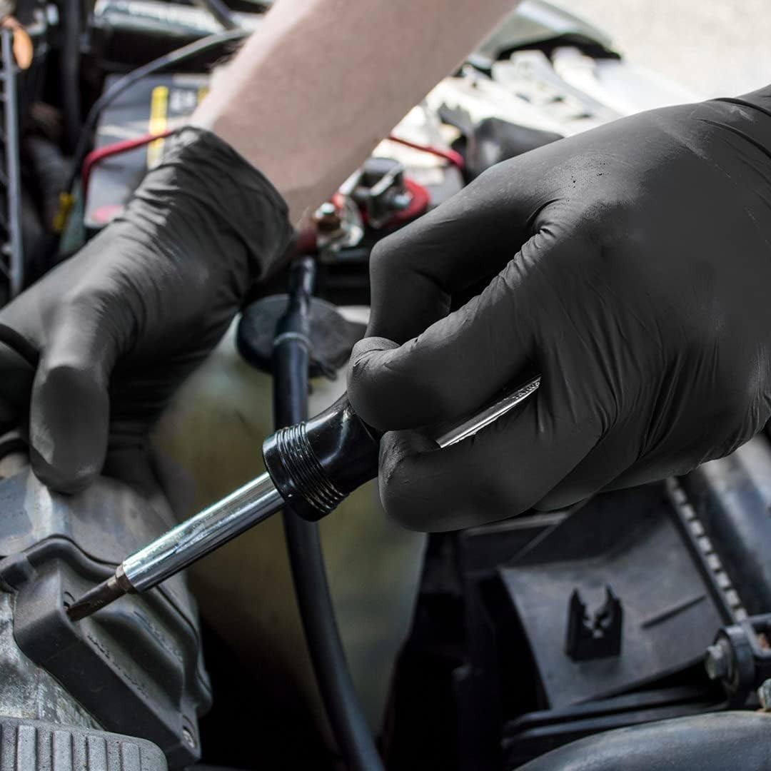 Textured Grip Black Nitrile Gloves, X-Large Disposable 200 Pack for Mechanics