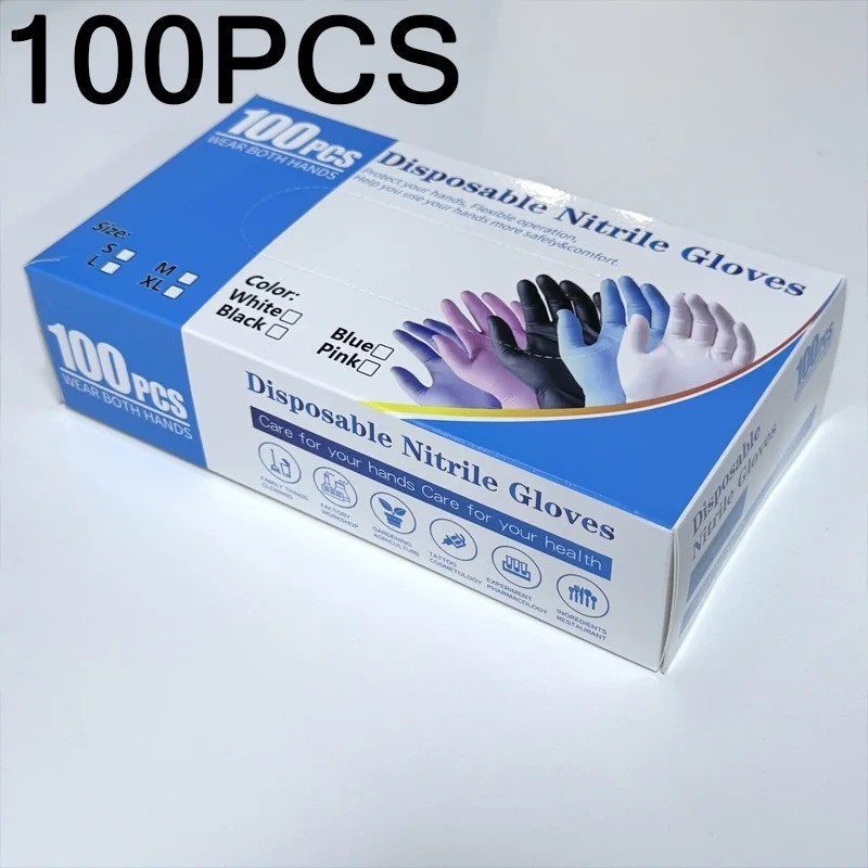 100PCS Nitrile Disposable Exam Gloves Medical Latex Powder Free Food Safe S-XL .