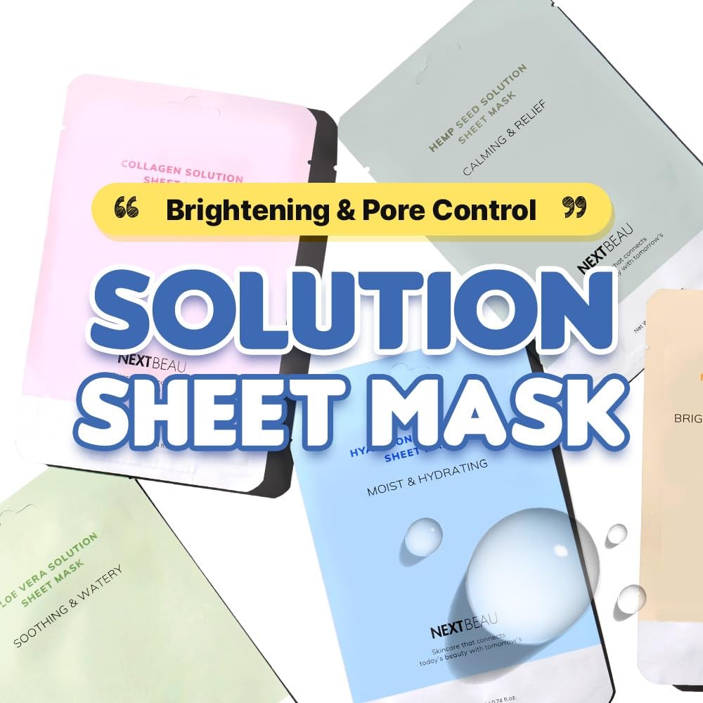 NEXTBEAU Solution Sheet Mask Variety Pack, 10 Count (5 1 (Pack of 10)