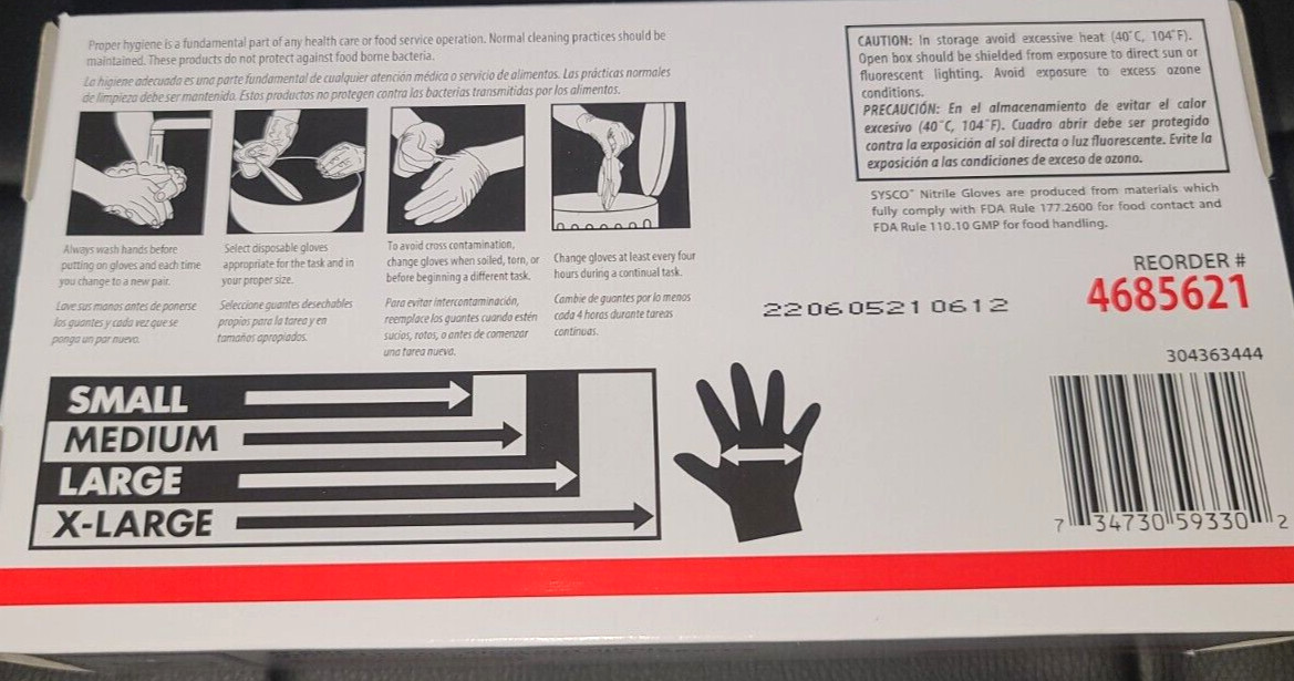 SYSCO HIGH PERFORMANCE NITRILE (Size XLarge) BLack GLOVES 1 /100 CT POWDER FREE