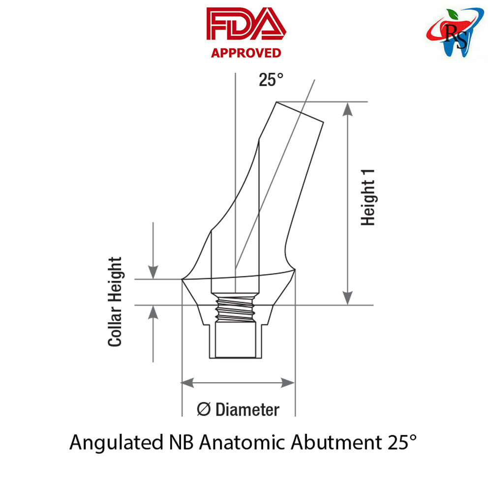 5pcs Dental Abutment Anatomic Angulated 25° Conical Connection RPØ5.0-4.3mm