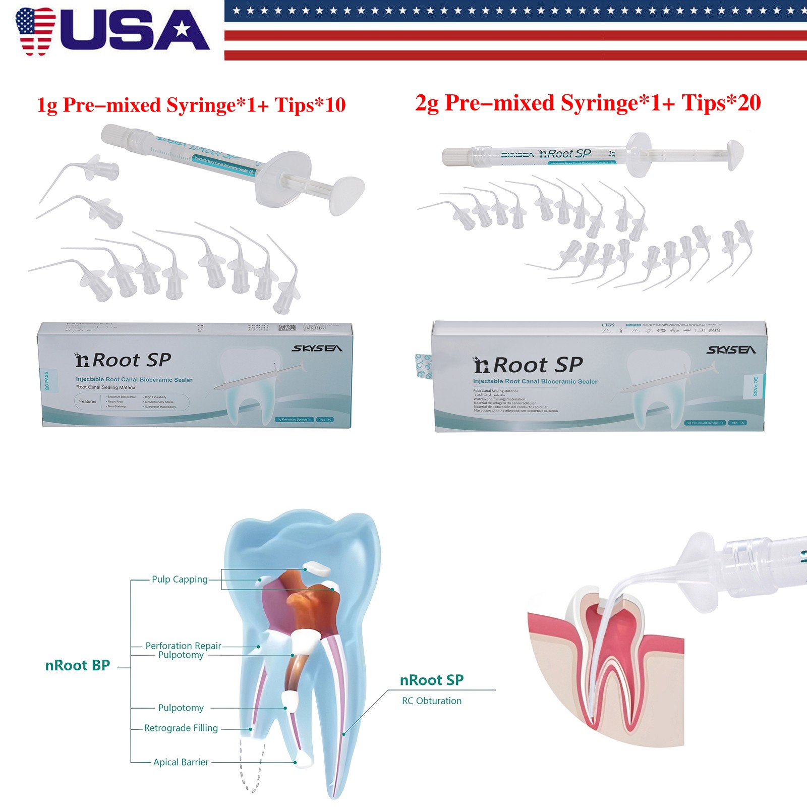 Endo Materials Injectable Root Canal Bioceramic Sealer 1/2g Pre-mix US Dental