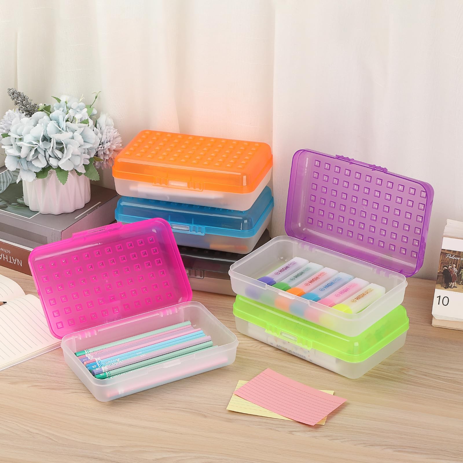 Btsky 6 Pack Multipurpose Utility Box- Large Capacity Pencil Lid Snap Closure