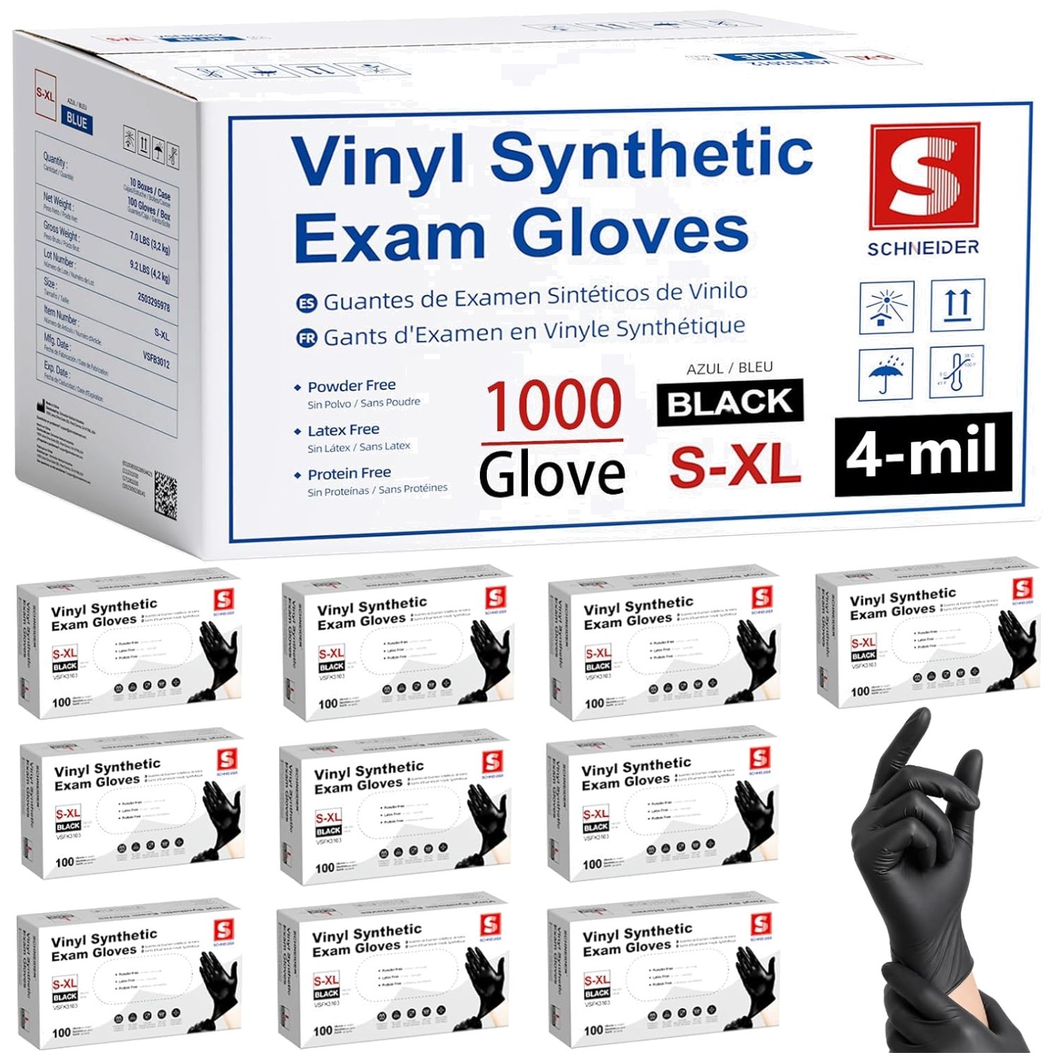 Disposable Black Gloves – Medical Grade, Latex-Free, 1000 Ct